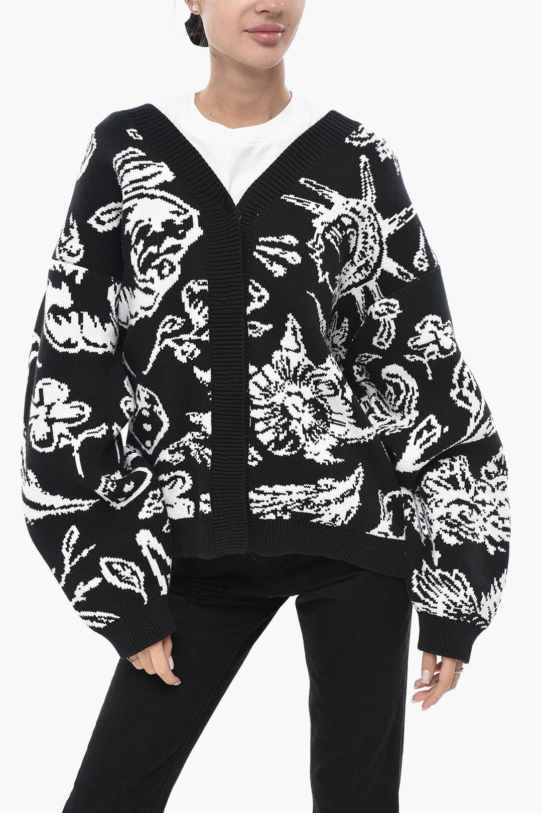 Off-White og1mm0426 Cotton-Blend Jacquard Oversized Cardigan Black Size XS / US 0-2 / IT 36-38 - 1 Thumbnail