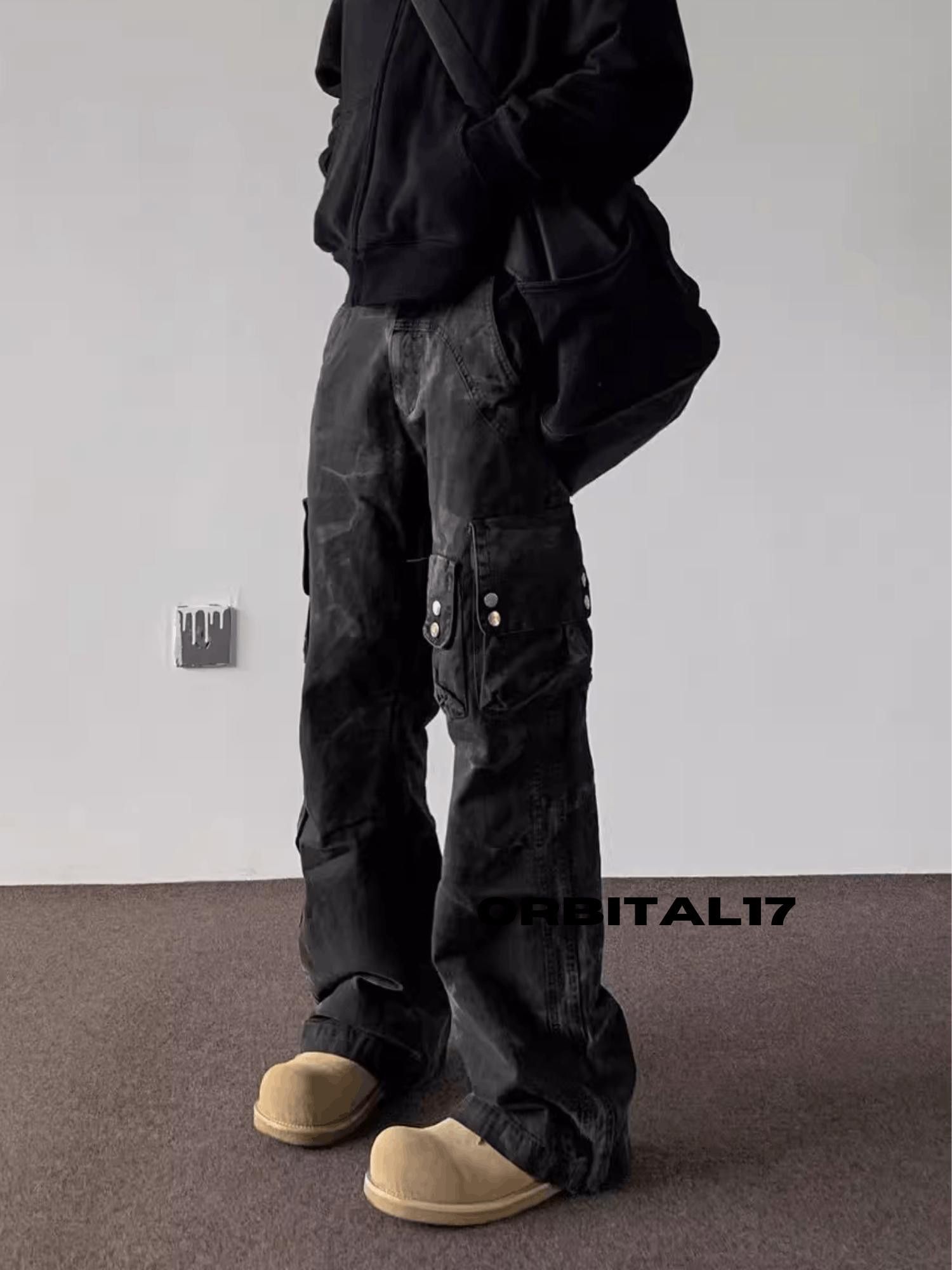 Gray Washed Cargo Flare Denim Jeans