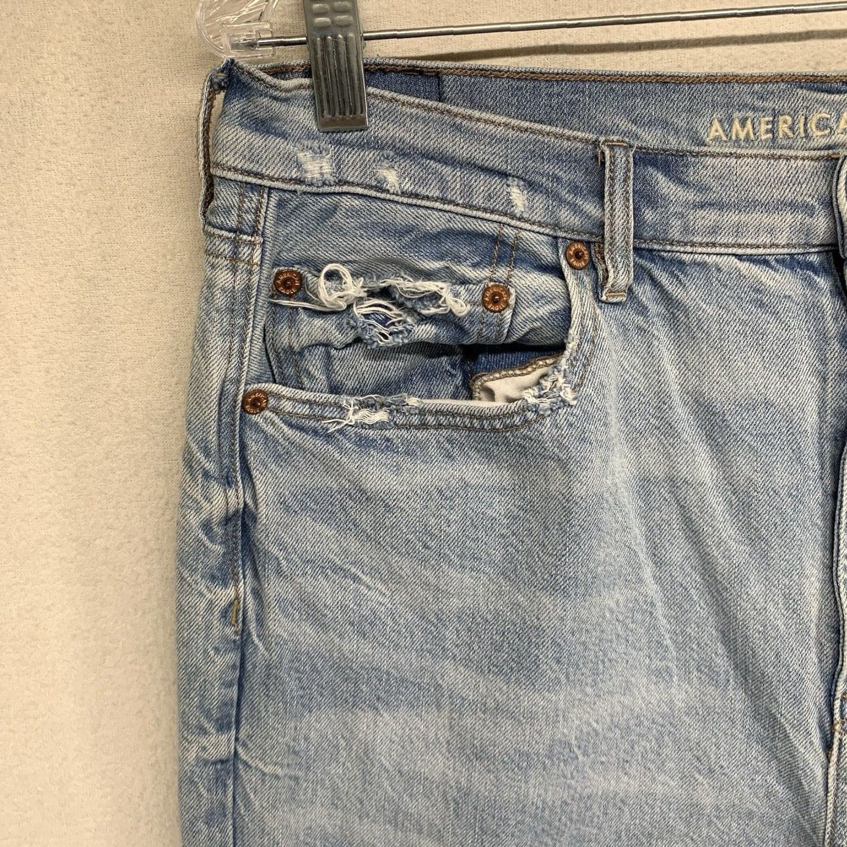 American Eagle Outfitters American Eagle High Rise Straight Leg Jeans Womens Blue Size 14 100% Cotton Size 36" / US 14 / IT 50 - 7 Thumbnail