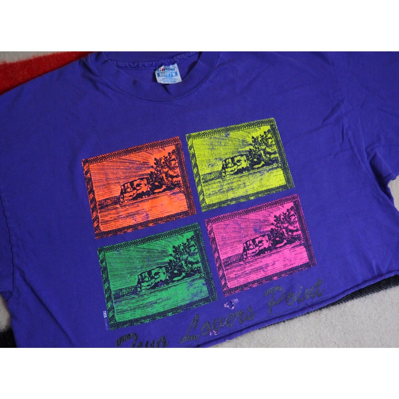 Hanes VTG 80s 90s Hanes Lovers Point Guam Pop Art USA Purple Crop Top Tee T-Shirt XL Size XL / US 12-14 / IT 48-50 - 3 Thumbnail