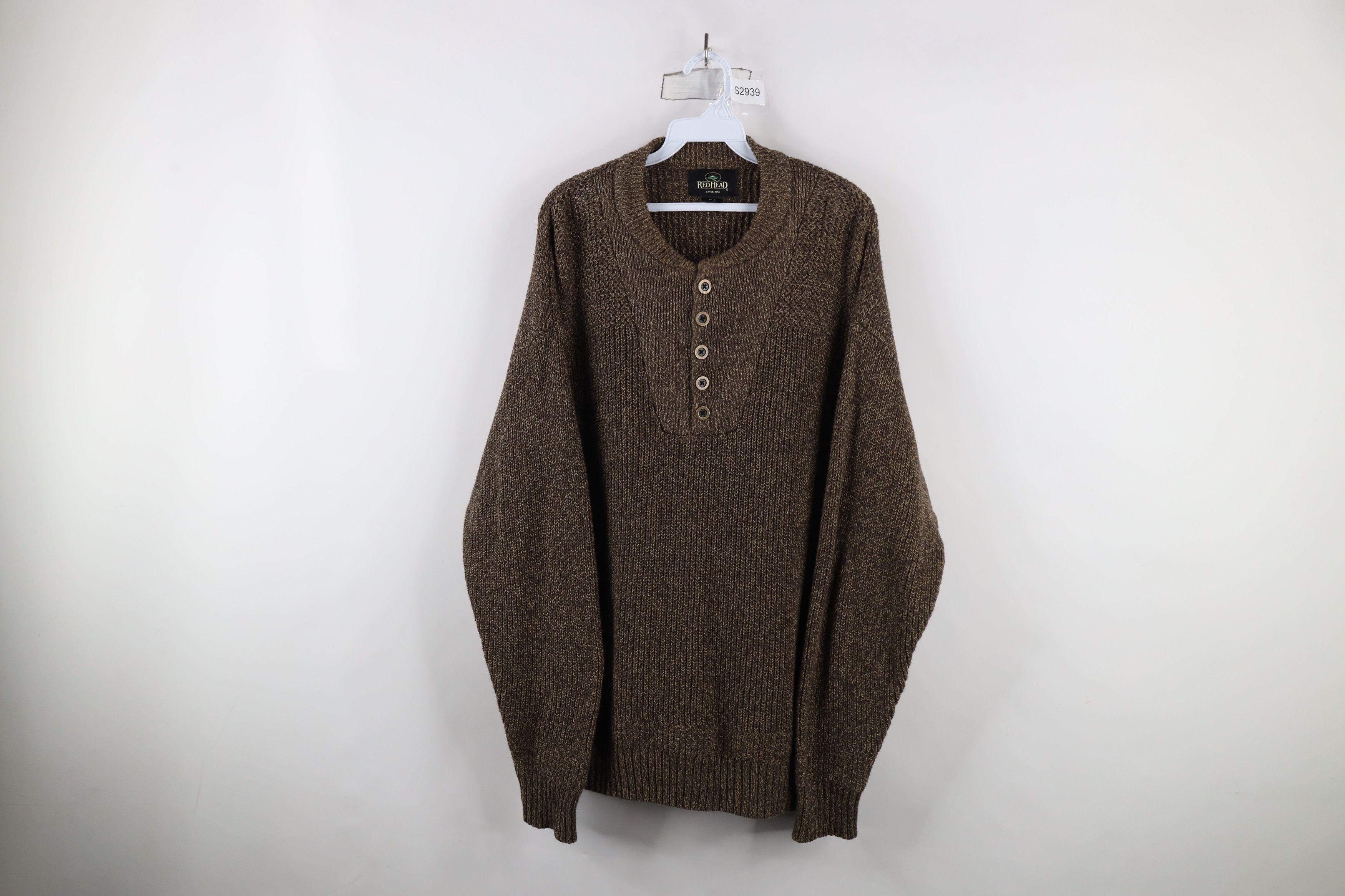 Vintage Vintage 90s Streetwear Ribbed Knit Henley Sweater Brown Size US XL / EU 56 / 4 - 1 Thumbnail