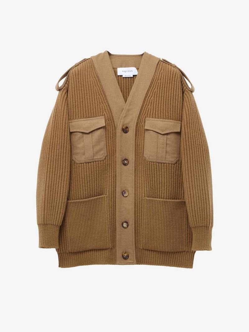 Alexander McQueen o1srvl11e0226 Oversized Utility Cardigan In Camel Size US L / EU 52-54 / 3 - 1 Thumbnail