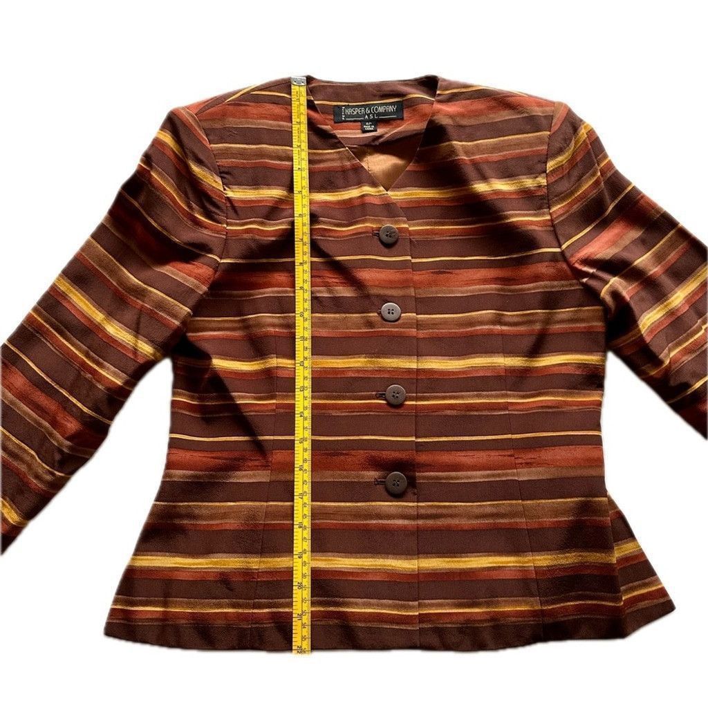 Kasper Kasper 2-Piece Silk Skirt Suit 6P Striped Gold Brown 4Petite Size 27" / US 4 / IT 40 - 13 Thumbnail