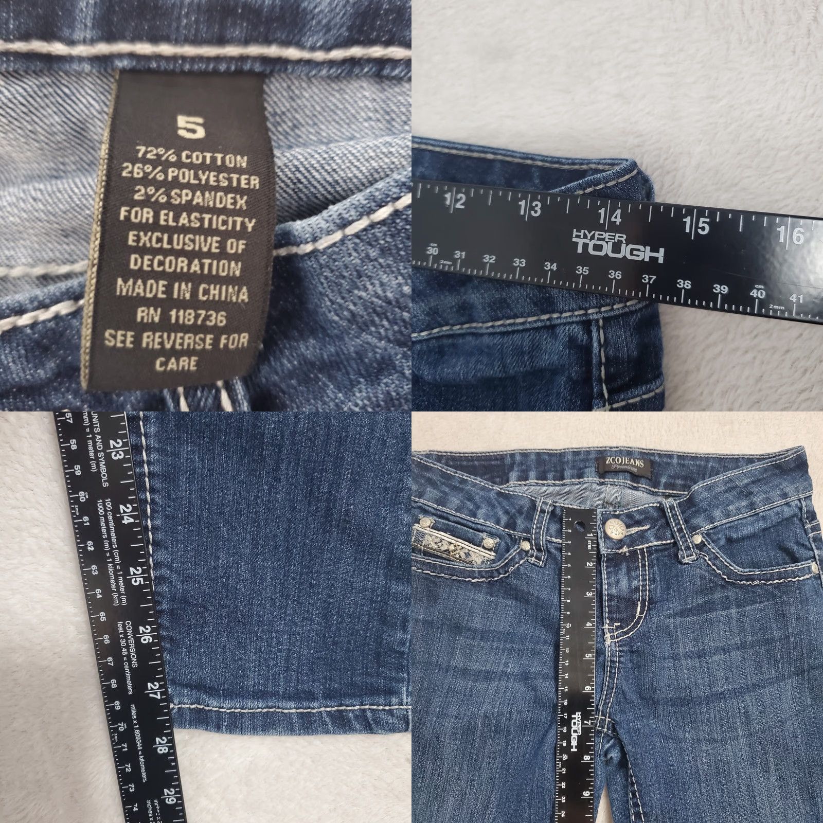 Vintage ZCO Jeans Premium Jeans Juniors 5 Blue Med Wash Low Rise Embroidered Pockets Rhinestone Bling Skinny 5-Pocket Design 90s Womens Size 27" / US 4 / IT 40 - 8 Thumbnail