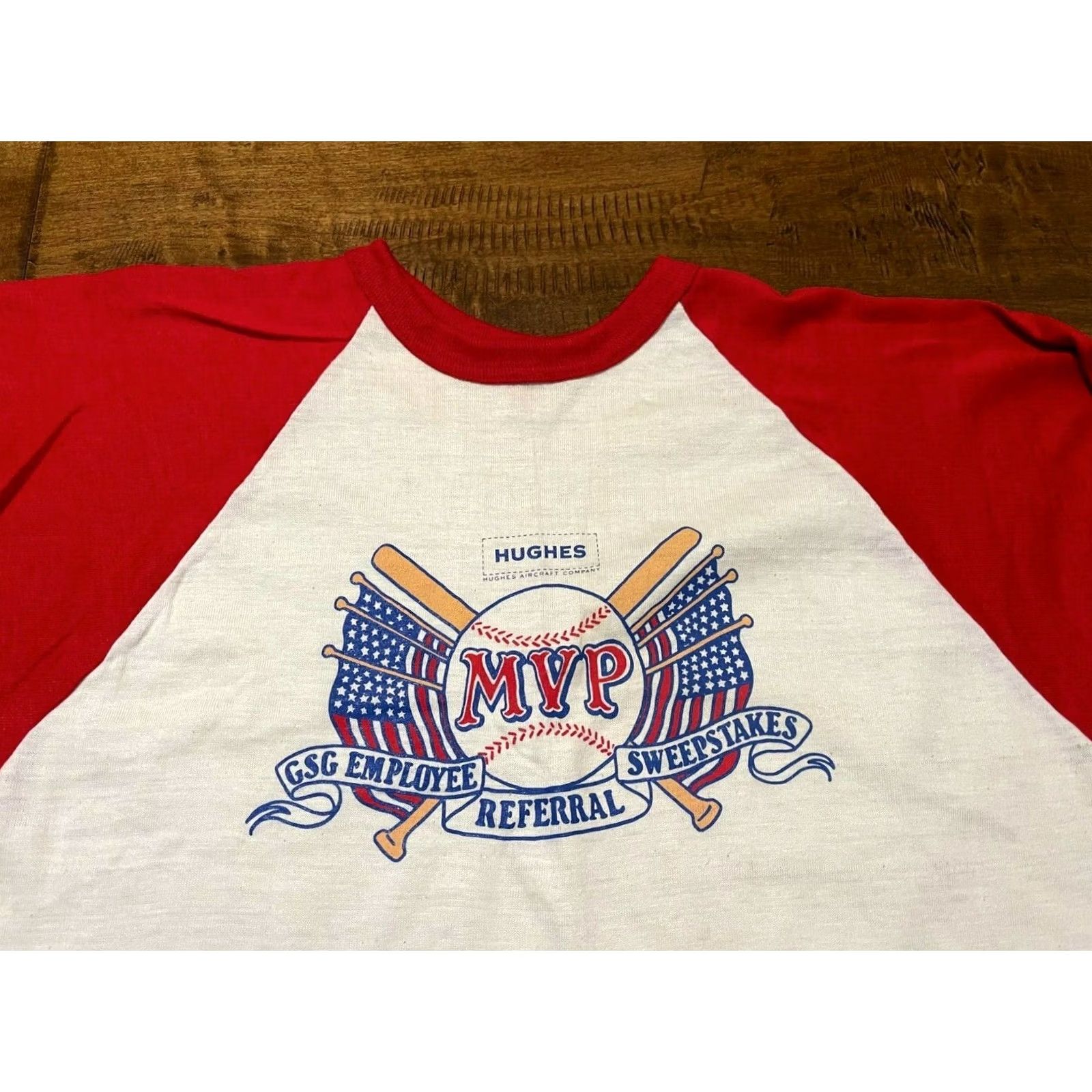 Vintage VINTAGE Hughes Aircraft Company GSG Employee Referral Sweepstakes Baseball Shirt XL White 3/4 Sleeve Mens Size US XL / EU 56 / 4 - 2 Thumbnail