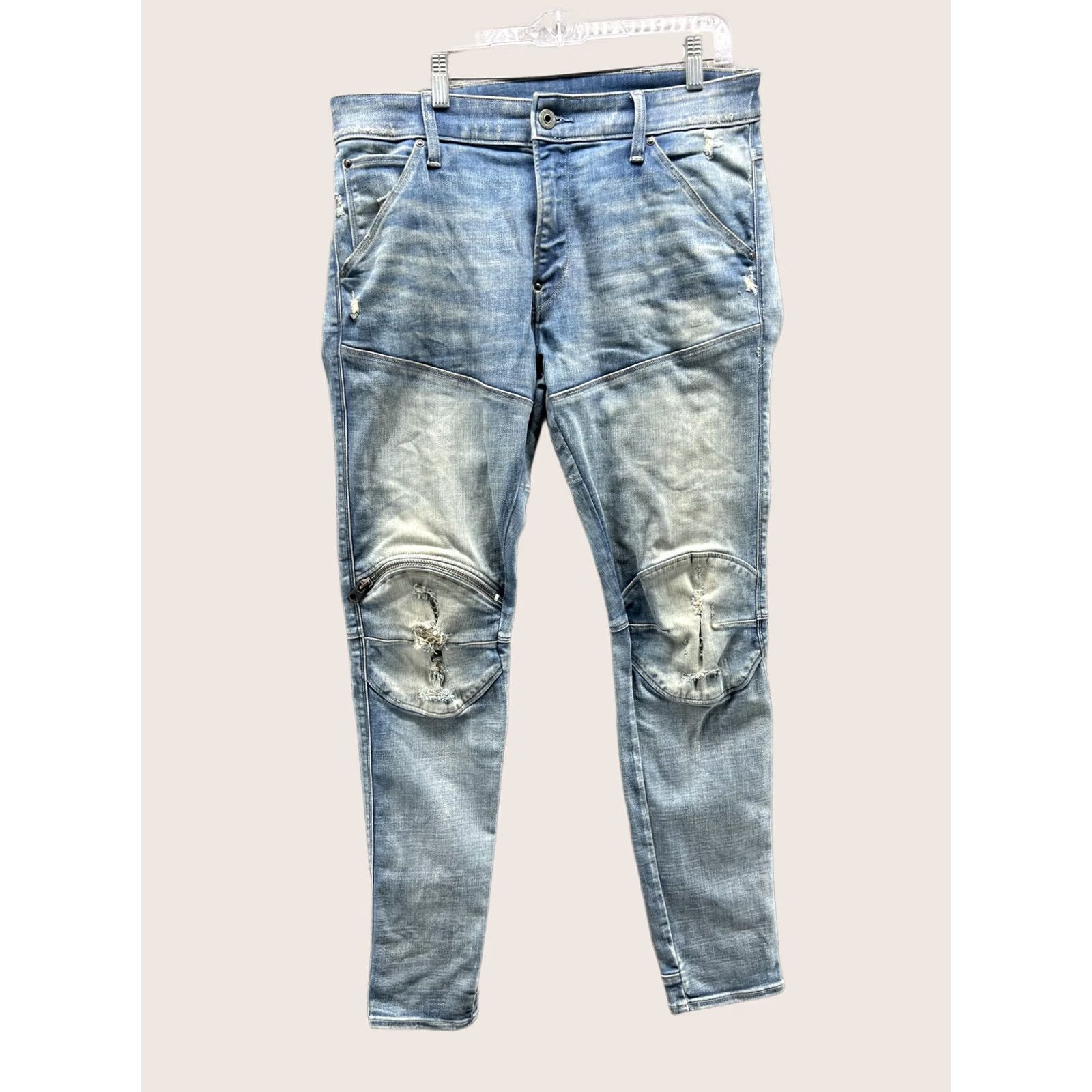 Vintage G-Star RAW Jeans Slim Skinny 33x32 Blue Denim 3D Zip Knee Biker Mens Size US 33 - 1 Thumbnail
