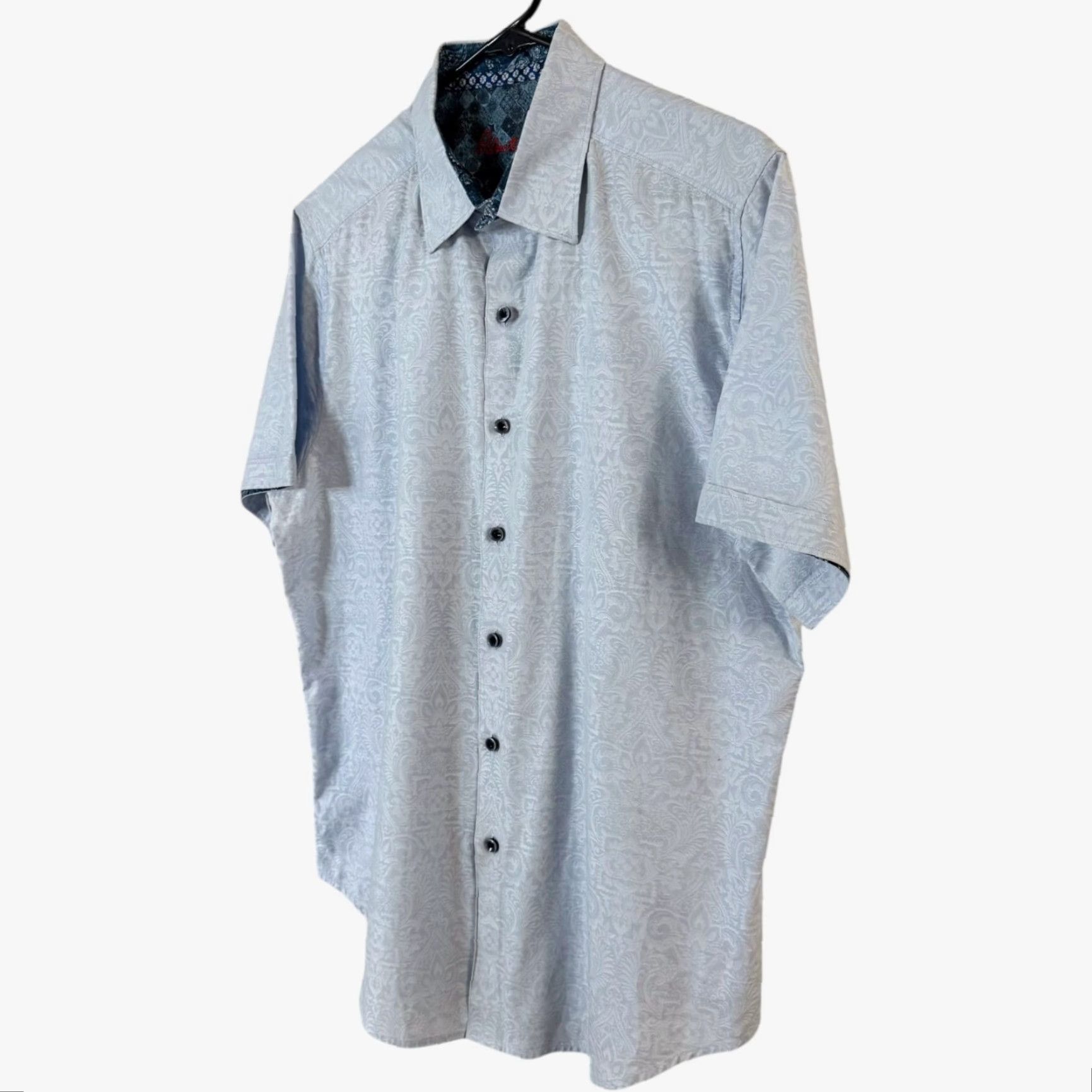 Robert Graham Robert Graham Shirt Blue Men's Large Jacquard Short-Sleeve Button-Up 100% Cotton Size US L / EU 52-54 / 3 - 2 Thumbnail