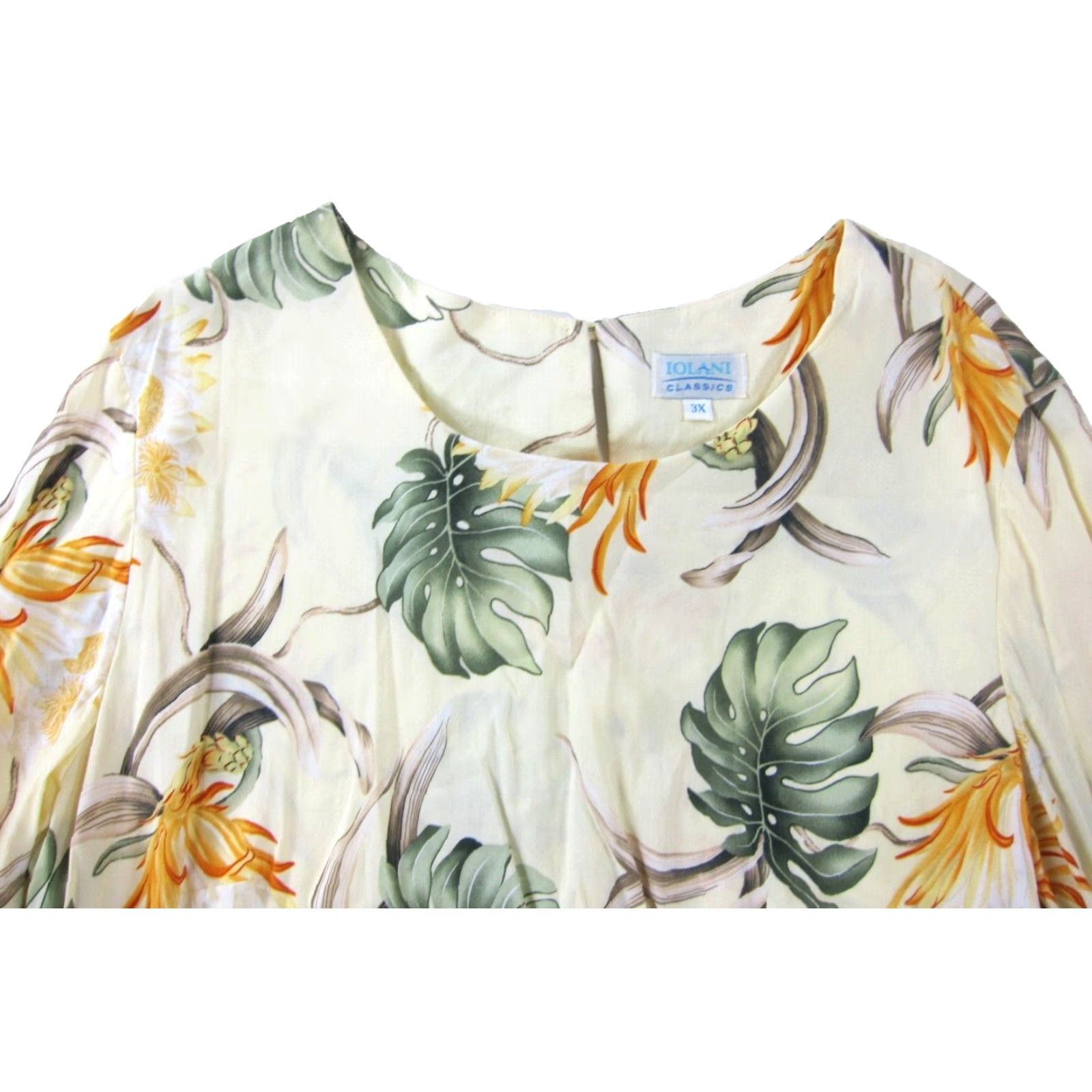 IOLANI IOLANI Blouse Tunic 3/4 Sleeve Floral Hawaiian Rayon Yellow 3X Womens Size XXL / US 16-18 / IT 52-54 - 4 Thumbnail