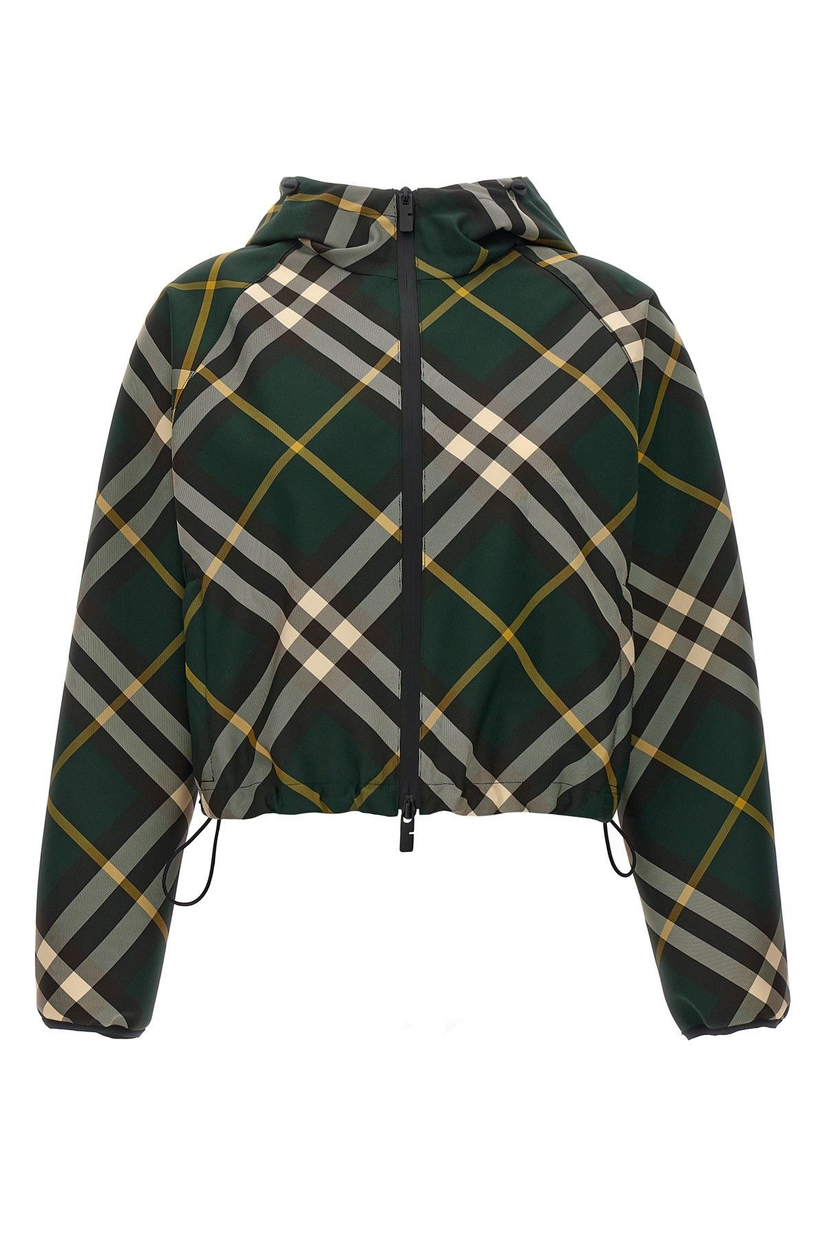 image of Burberry Check Crop Jacket in Green, Women's (Size XS)