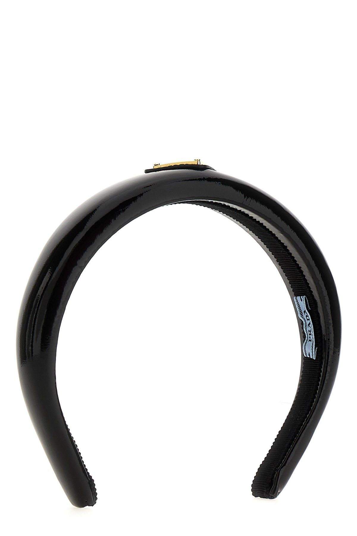 image of Prada Logo Patent Headband in Black, Women's