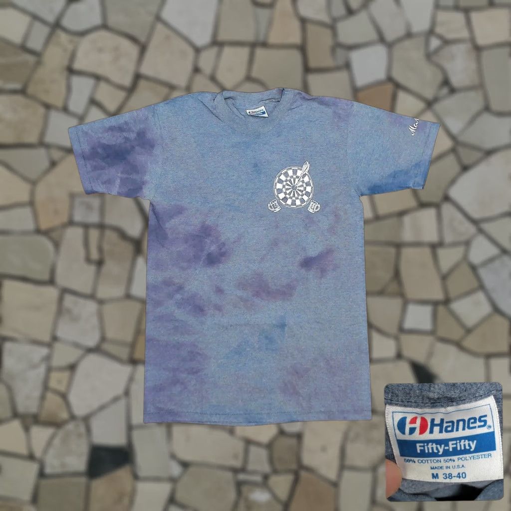 Hanes VINTAGE Hanes T-Shirt Streetwear 80s Tie Dye Single Stitch Short Sleeve M Mens Blue Pattern Beer Dartboard Graphic Print Slim Fit Shirt Size US M / EU 48-50 / 2 - 1 Thumbnail