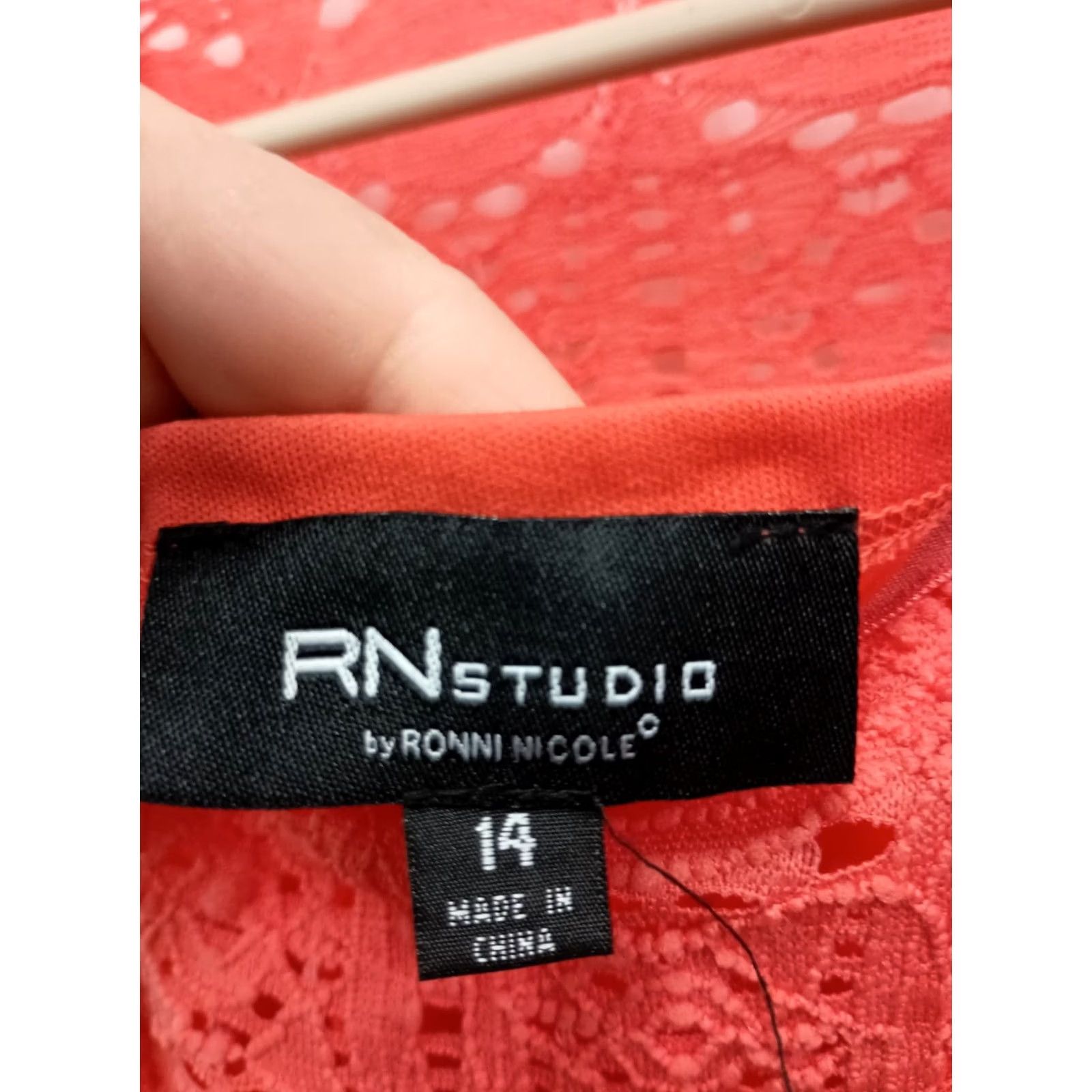 Vintage Ronni Nicole Dress Womens 14 Red Studio Midi Coral Lace Short Sleeve Party Size 36" / US 14 / IT 50 - 4 Thumbnail