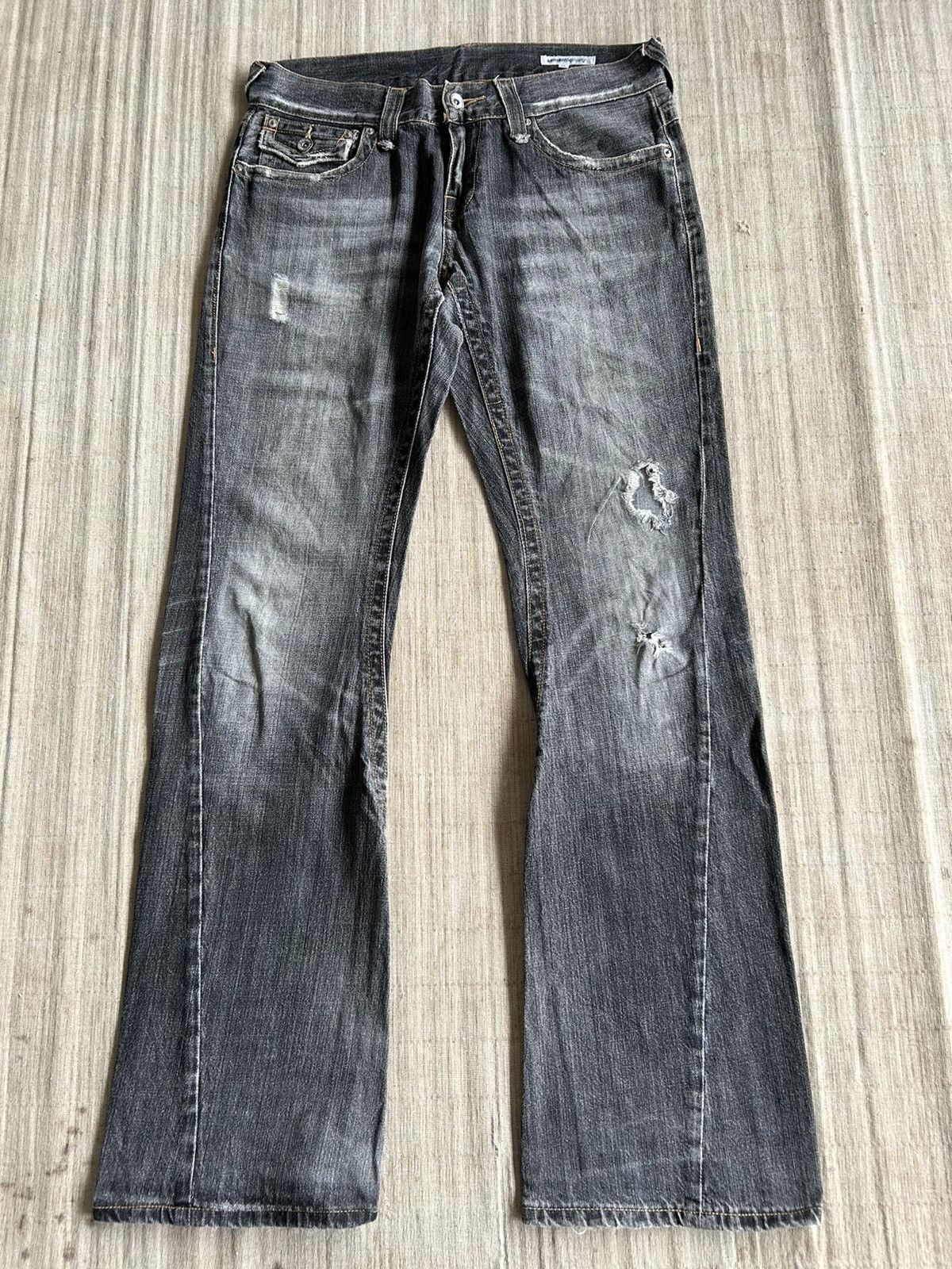 Japanese Brand Flare Semantic design disteressed denim🎌☠️☠️ Size US 34 / EU 50 - 2 Thumbnail