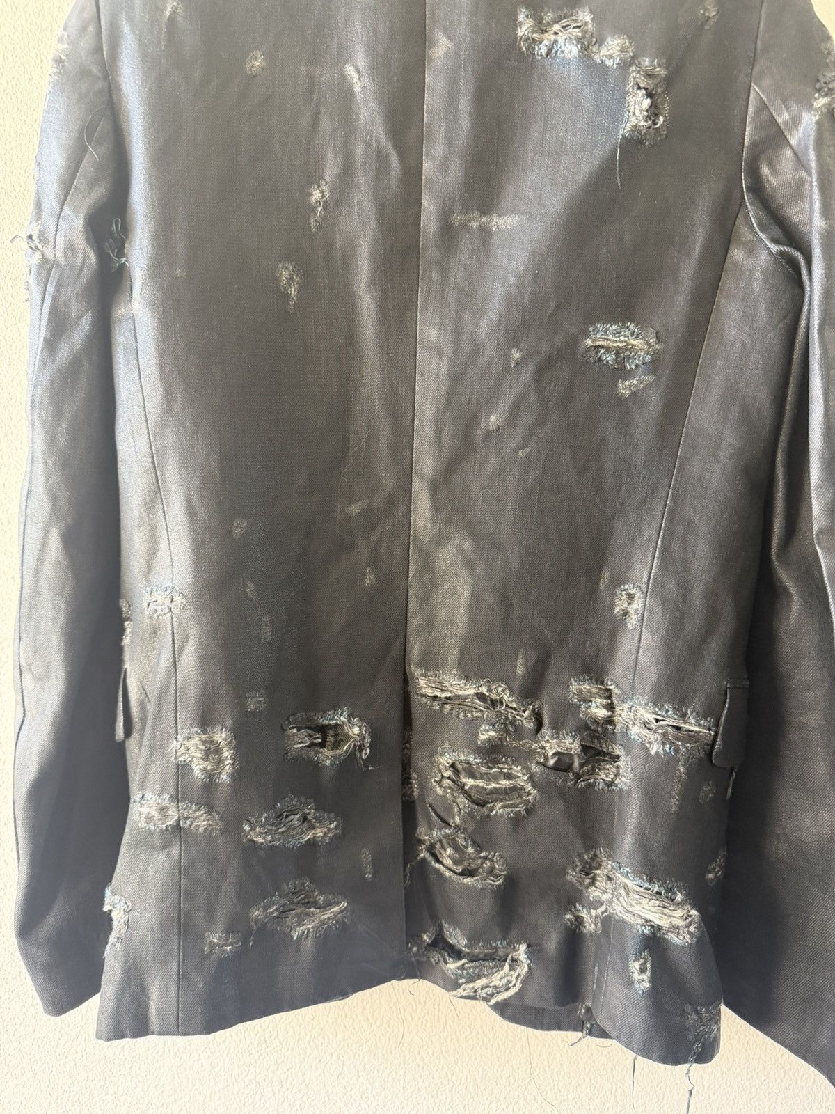 Dior Sample AW03 Luster “Strip” Waxed Distressed Denim Blazer 46 Size 46R - 7 Thumbnail