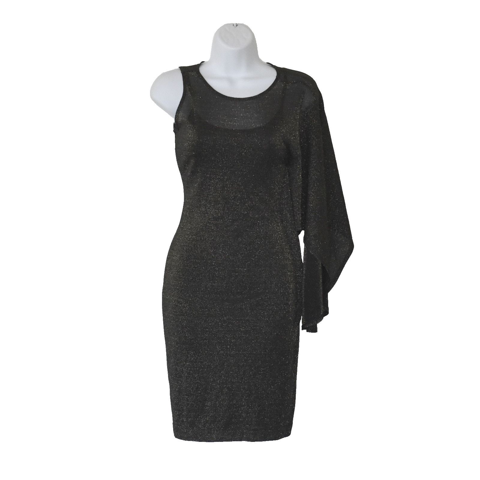 Ted Baker TED BAKER Monica Black Gold Draped One Shoulder Dress Size 0 Size XS / US 0-2 / IT 36-38 - 2 Thumbnail