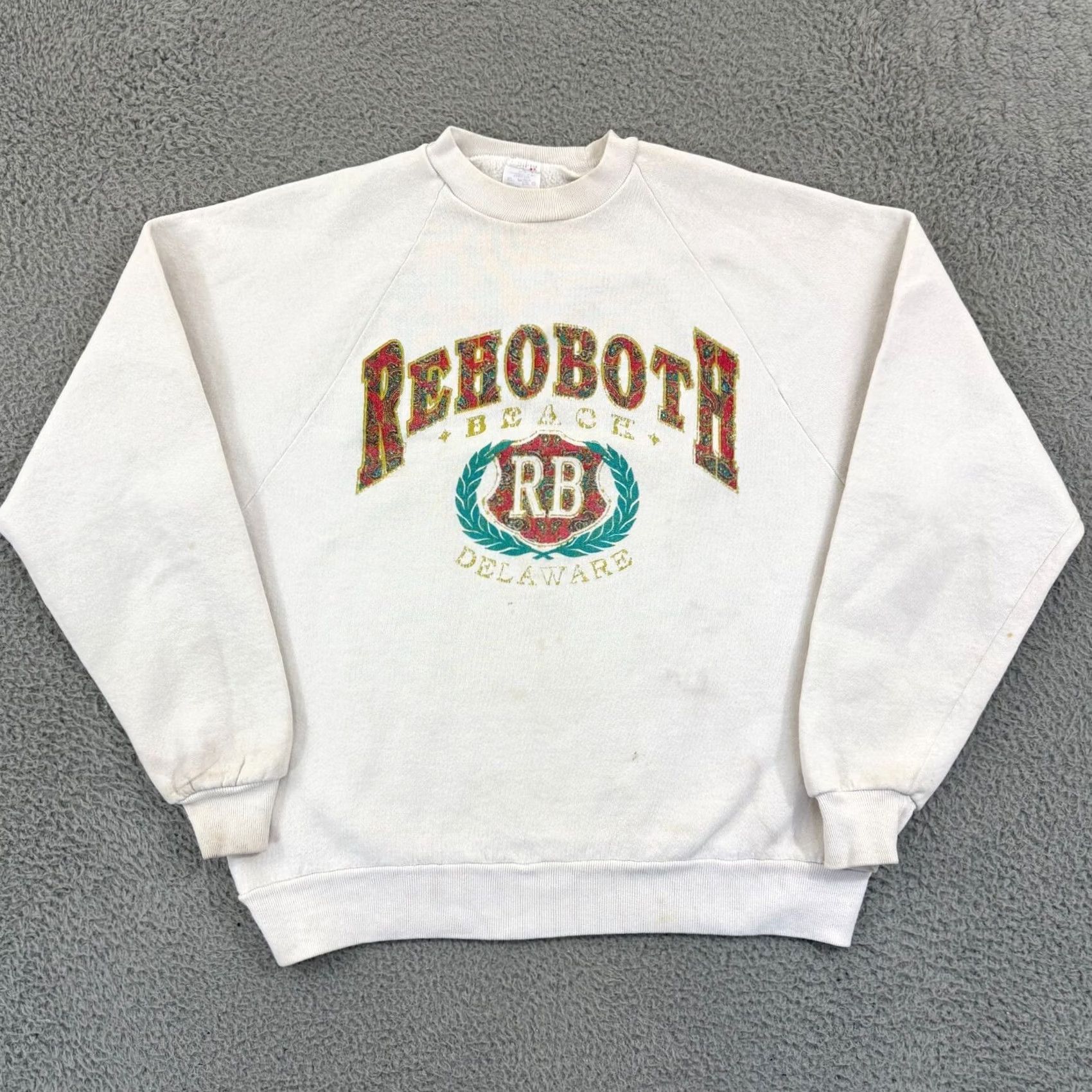 Jerzees VINTAGE Rehoboth Beach Sweatshirt Mens M White Long Sleeve Pullover Beach Logo USA 90s Graphic Print Size US M / EU 48-50 / 2 - 2 Thumbnail