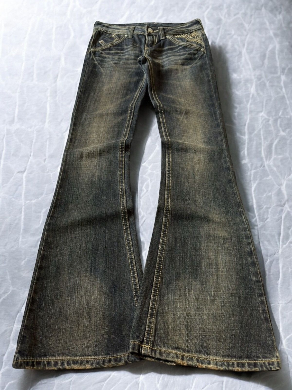 Cecil McBee Mud Wash Studded Tribal Flare Jeans