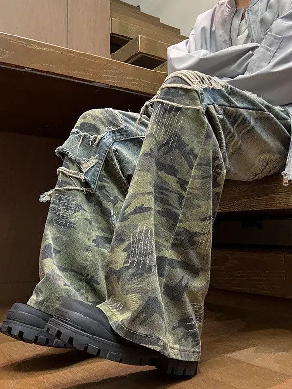 Japanese Brand Retro loose patchwork camouflage ripped jeans Size US 32 / EU 48 - 5 Thumbnail