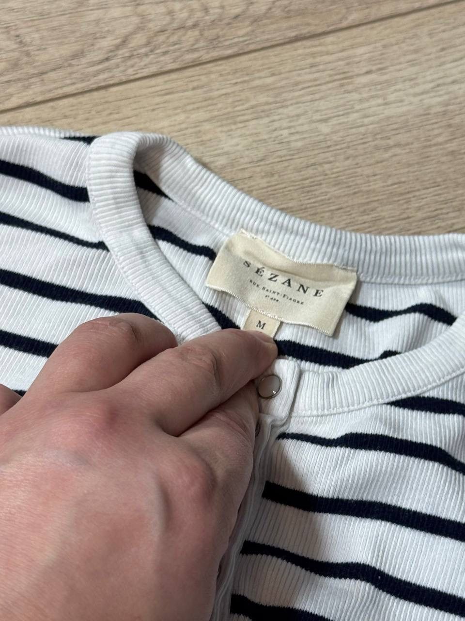 Sezane Sezane White Black Striped Long Sleeve Button Henley Top Size M / US 6-8 / IT 42-44 - 3 Thumbnail