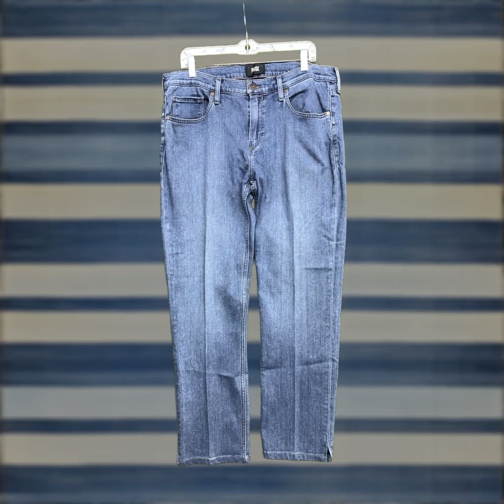 Paige Paige Federal Jeans Mens 35 Stretch Denim Dark Wash Straight Leg Mid Rise City Modern 5-Pocket Mens Jeans Blue Slim Model Paige Federal Size US 35 - 1 Thumbnail