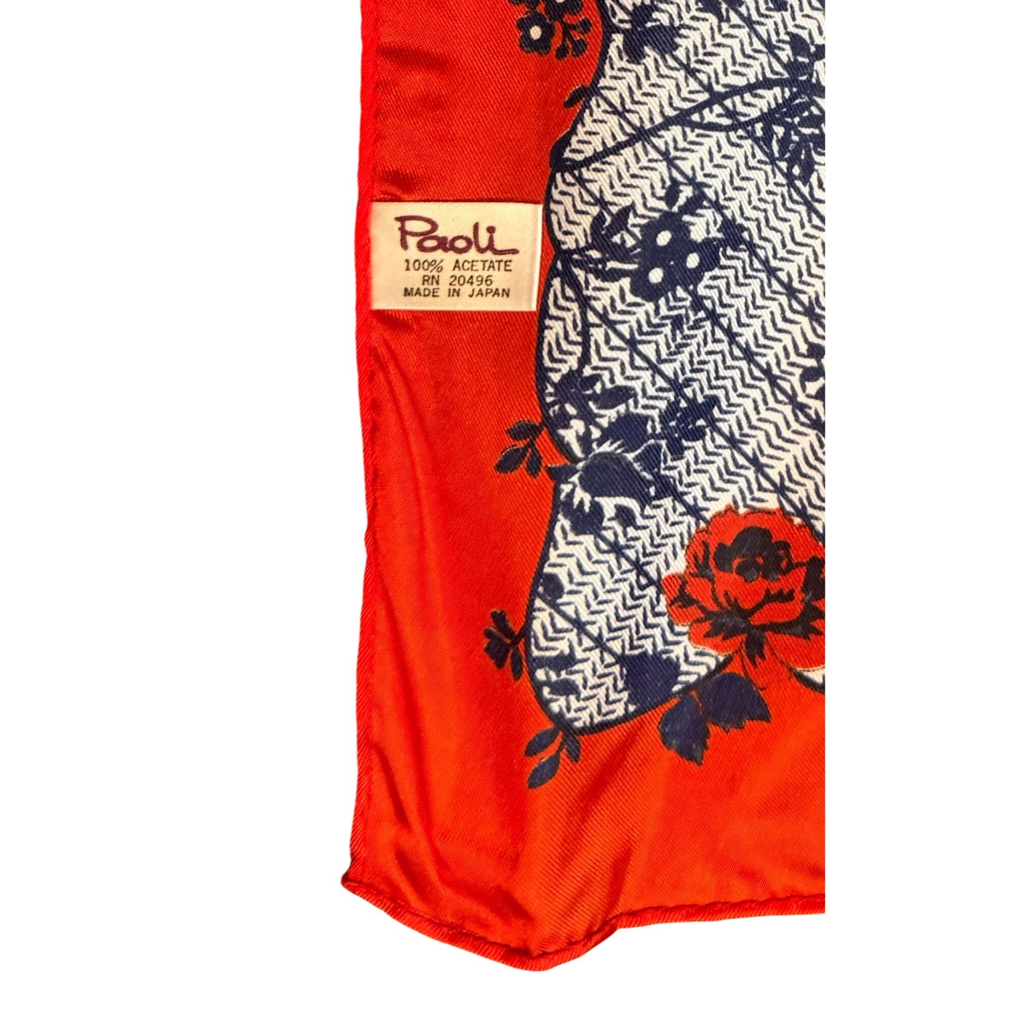 Vintage Vintage Paoli Red & Blue Rose Patterned Acetate Scarf Made I Size ONE SIZE - 3 Thumbnail