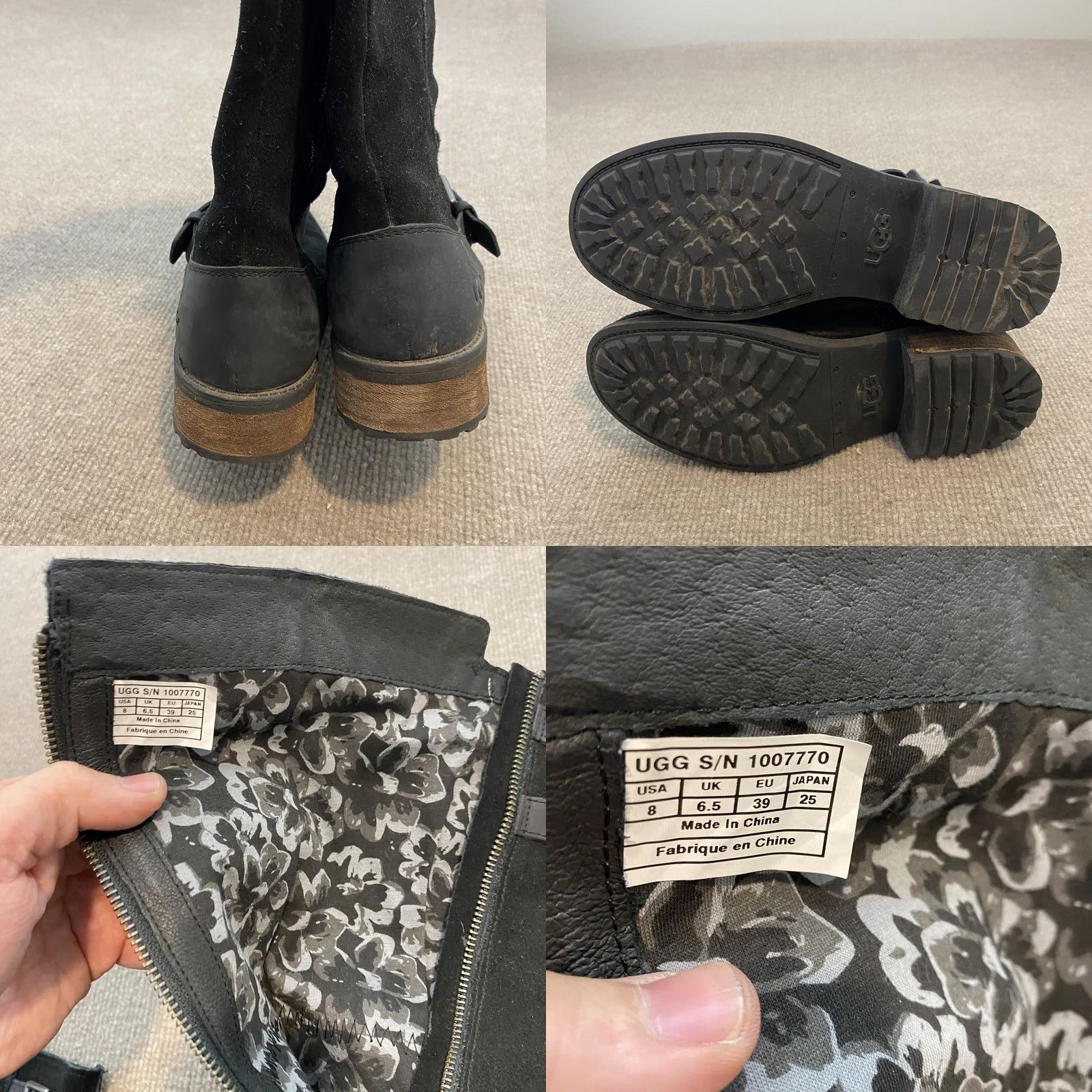 Ugg UGG Boots Womens 8 Black Suede Mid Calf Biker Zip Buckle Size US 8 / IT 38 - 8 Thumbnail