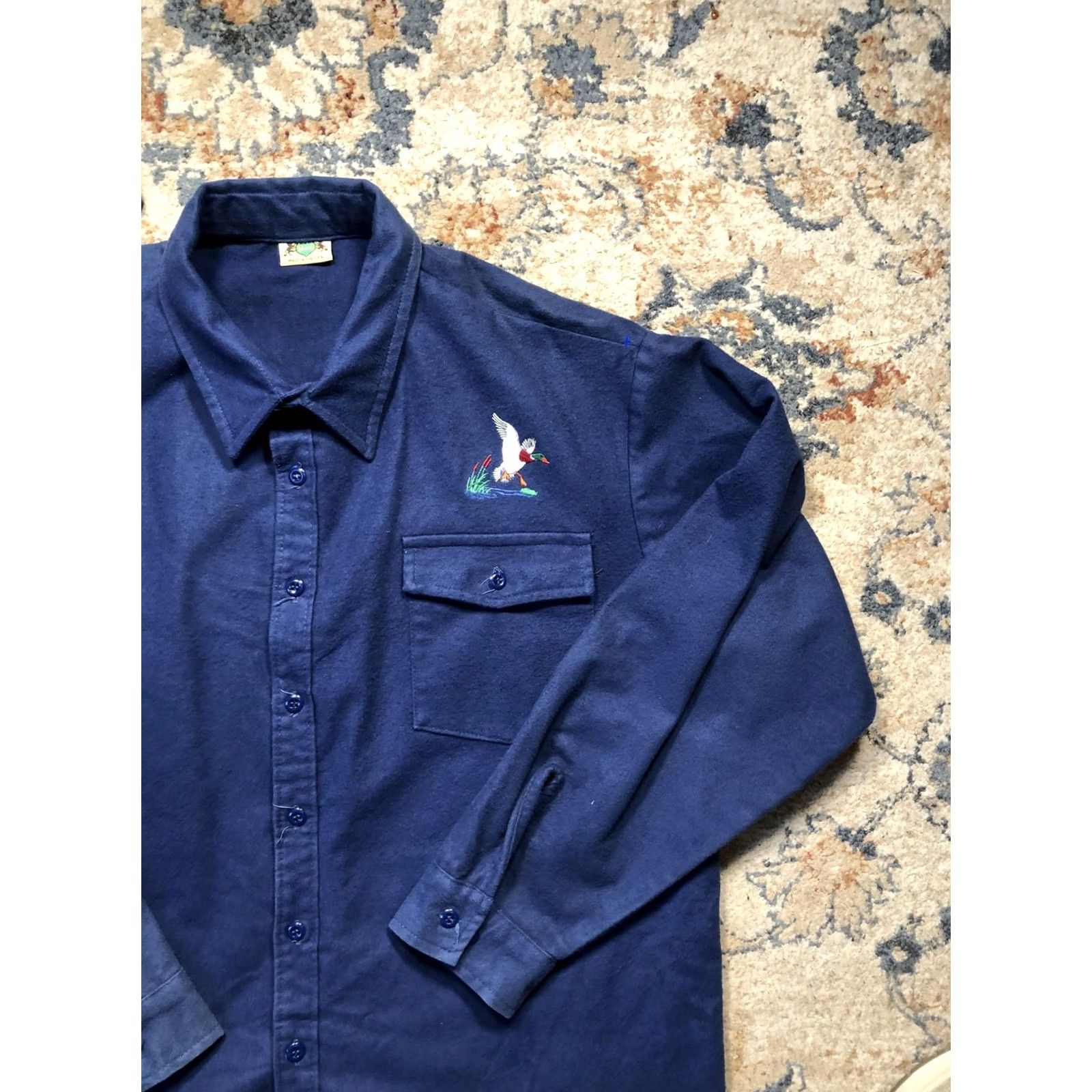 IDEA VINTAGE Ideal Shirt Mens 2XL Blue Flannel Duck Embroidered Hunting Made USA Size US XXL / EU 58 / 5 - 4 Thumbnail