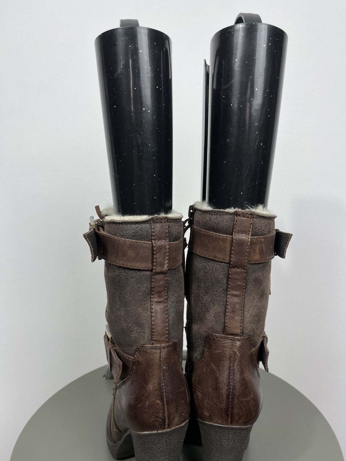 Other Women Brown Leather Buckle High Heel Boots Shearling EU 38 Size US 7 / IT 37 - 6 Thumbnail