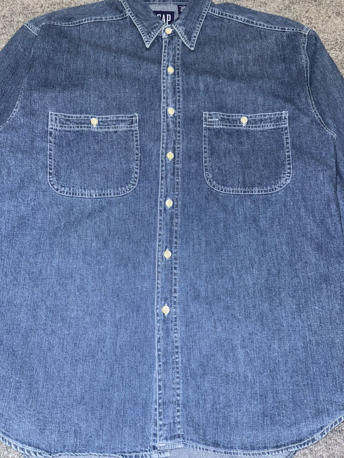 Gap Vintage GAP Denim Shirt Made Hong Kong Medium Faded Workwear Size US M / EU 48-50 / 2 - 2 Thumbnail