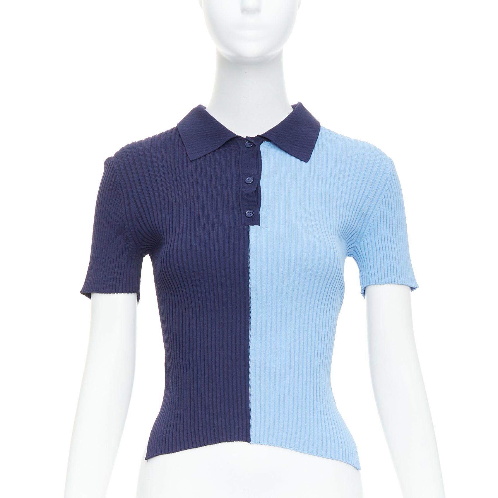Staud STAUD Brice blue bicolor ribbed side slits fitted polo top M Size M / US 6-8 / IT 42-44 - 1 Thumbnail
