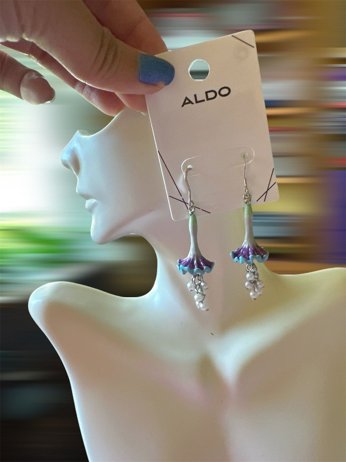 Aldo Aldo Earrings purple blue Morning Glory pearls Stamens Size ONE SIZE - 1 Thumbnail