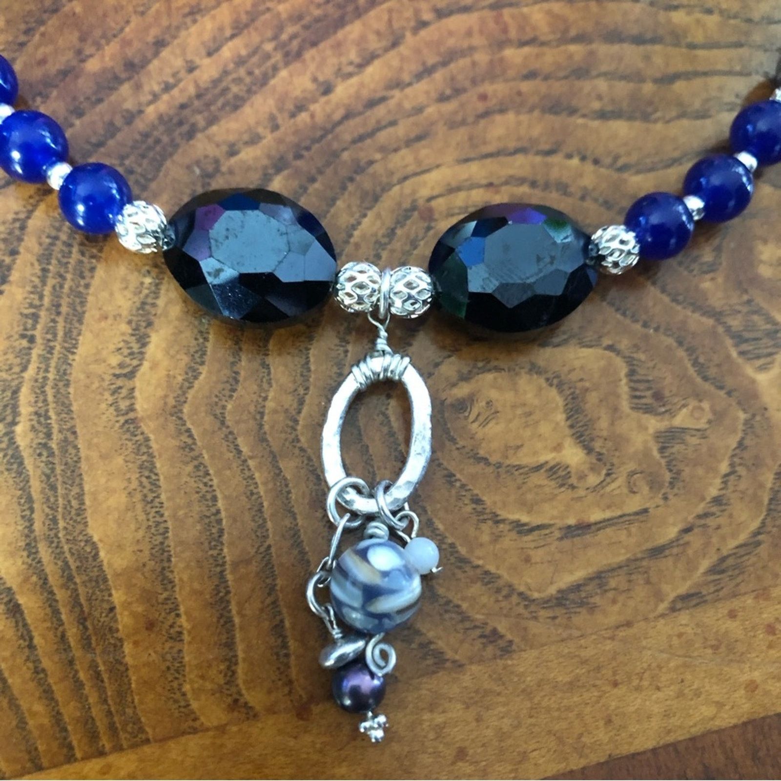 Handmade Handcrafted royal blue dyed agate cal-silica bead necklac Size ONE SIZE - 10 Thumbnail