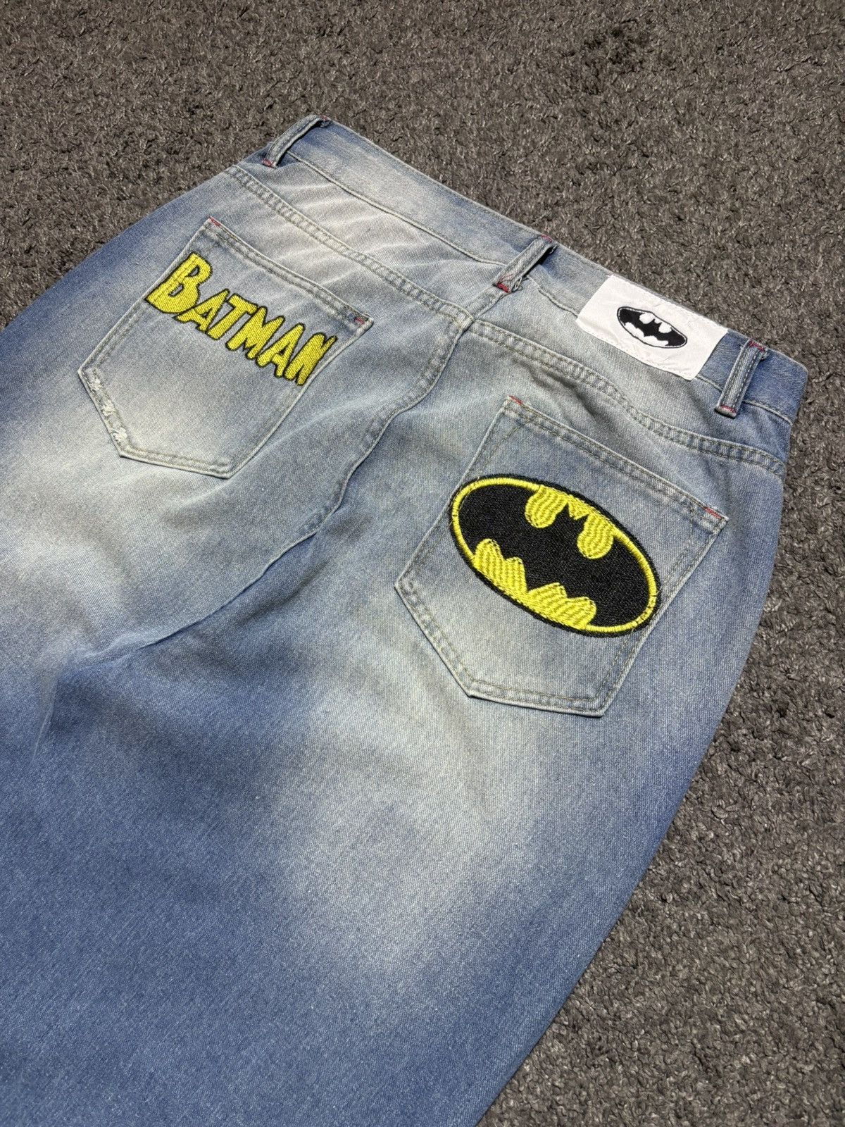 Jean × Vintage Vintage wide leg rare batman embroidered blue baggy jeans Size US 34 / EU 50 - 10 Thumbnail
