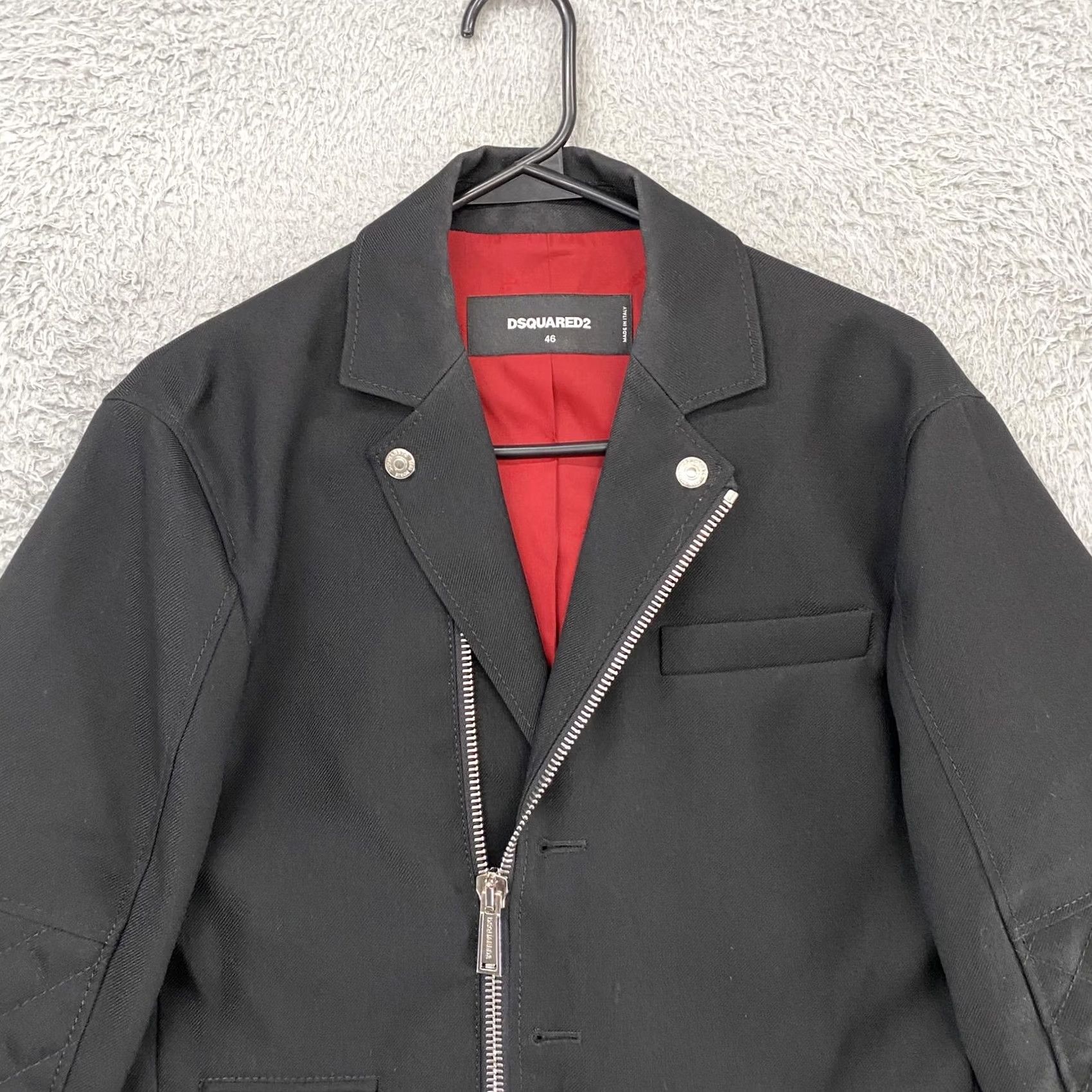 Dsquared2 Dsquared2 Mens Blazer 46 Black Wool Biker Jacket Asymmetric Zip Italy Quilted Size 46R - 2 Thumbnail