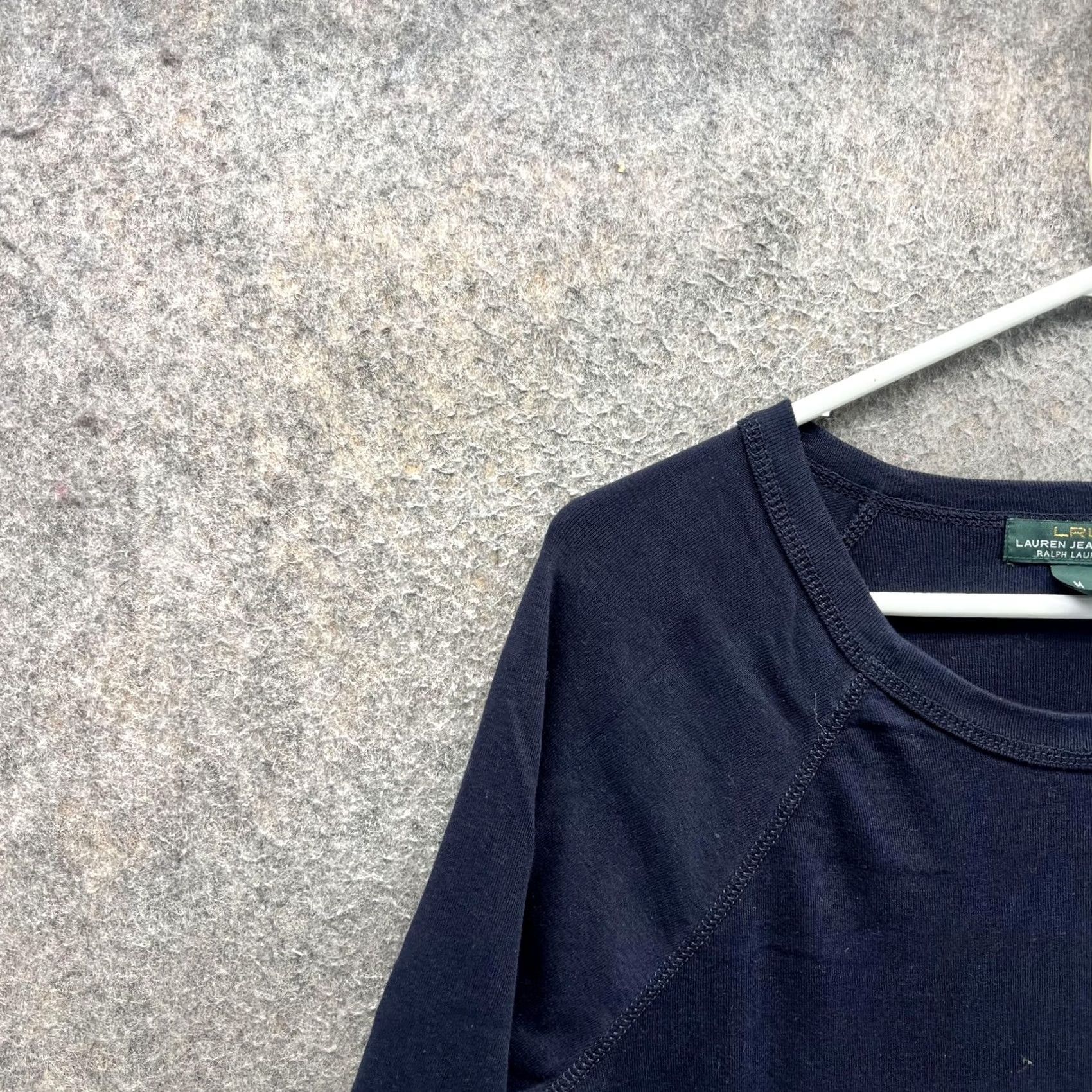 Vintage Lauren Jeans Co. Ralph Lauren Shirt Womens M Button Shoulder 3/4 Sleeve Top Blue Navy Raglan Casual Shirt Women Size M / US 6-8 / IT 42-44 - 6 Thumbnail