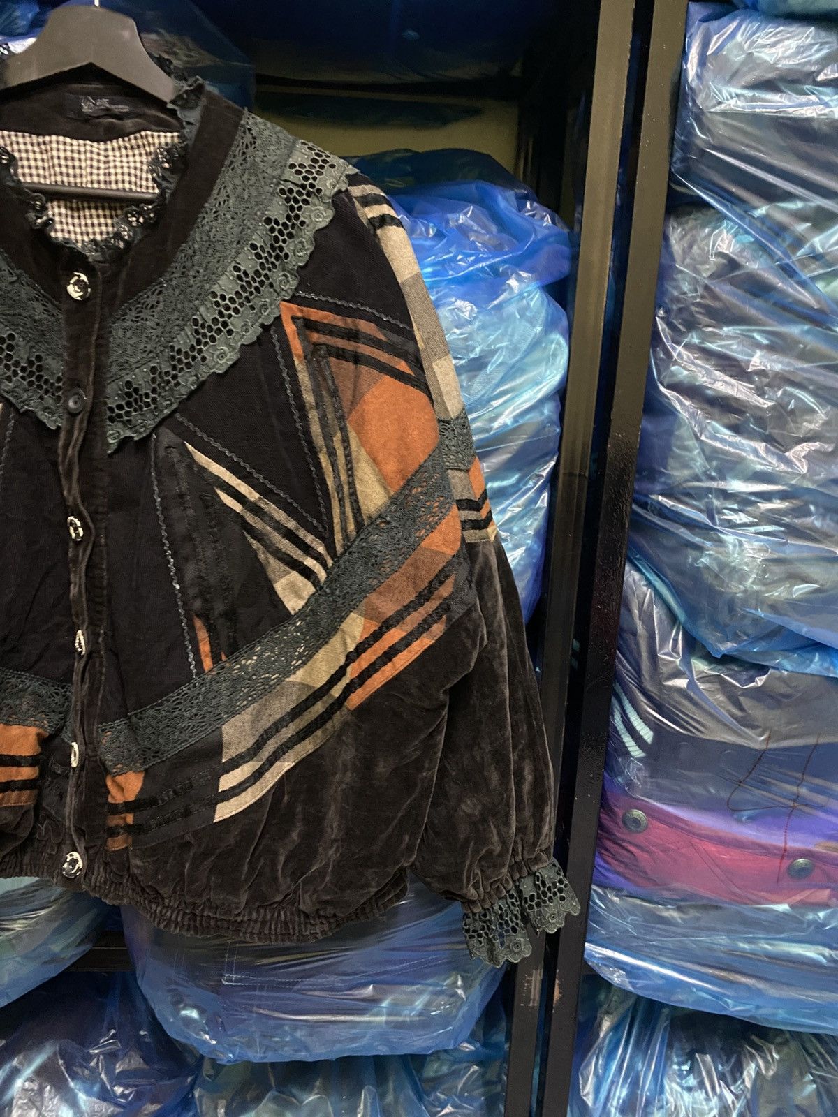 Other Vintage Boho Velvet Patchwork Jacket with Lace Collar Size L / US 10 / IT 46 - 4 Thumbnail