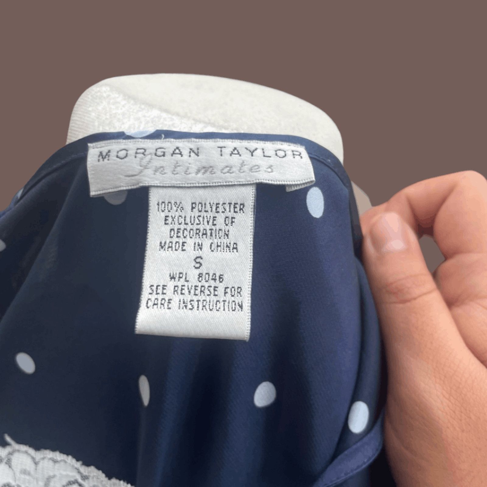 Vintage VTG Slip Dress | Morgan Taylor Navy Polka Dot Lace Coquette Size S / US 4 / IT 40 - 4 Thumbnail