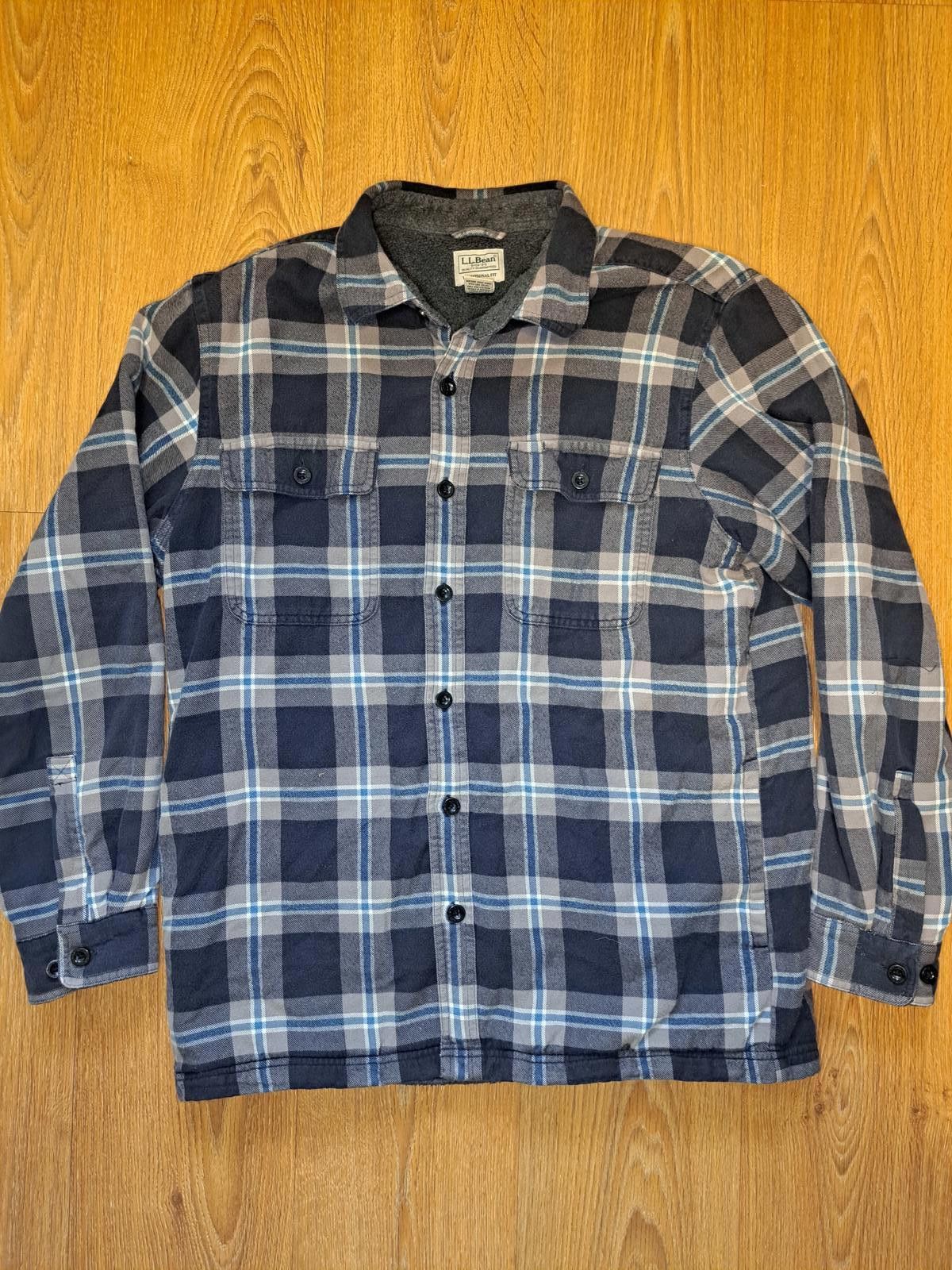 L.L. Bean LL Bean Jacket Mens Medium Gray Blue Plaid Cotton Flannel Size US M / EU 48-50 / 2 - 1 Thumbnail