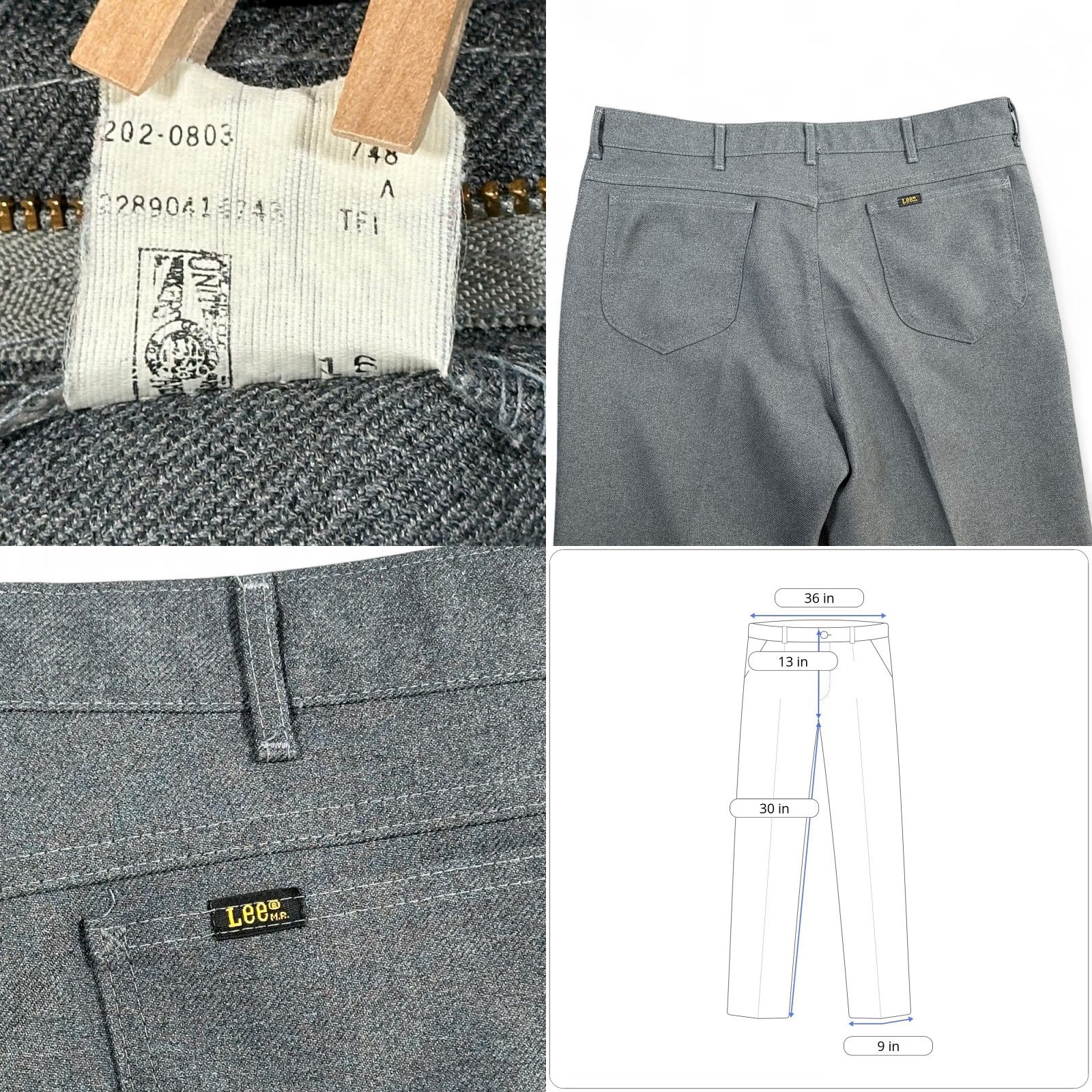Lee VINTAGE Lee Pants Mens 36x30 Gray Polyester Creased Dress Disco USA Union 70s Size US 36 / EU 52 - 8 Thumbnail