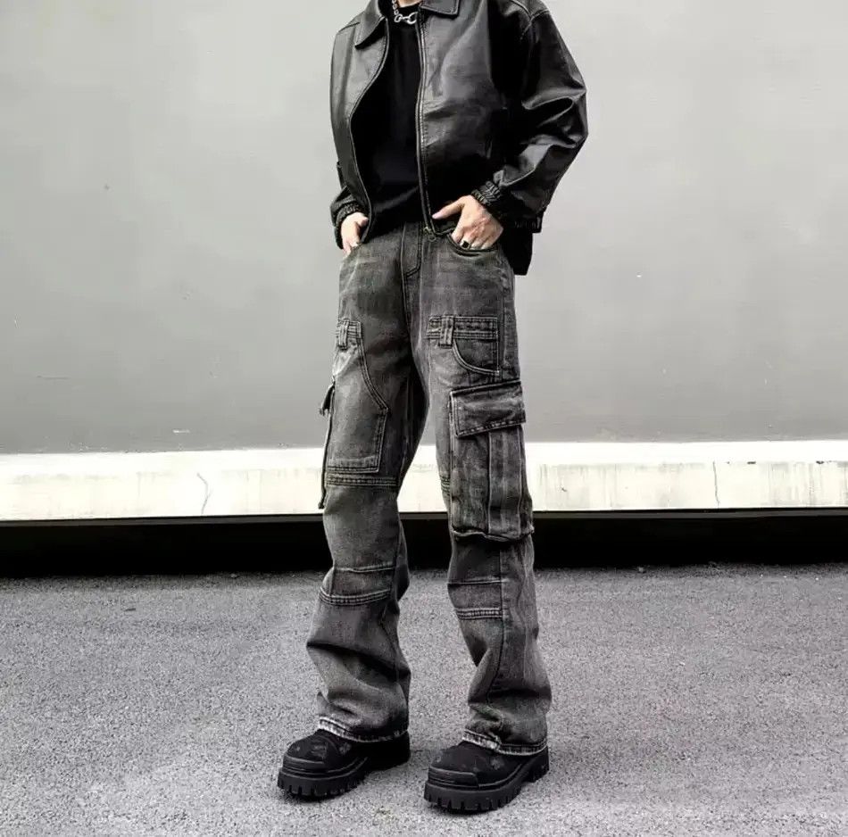 Japanese Brand High Street Style Dark Loose Cargo Jeans Size US 28 / EU 44 - 5 Thumbnail