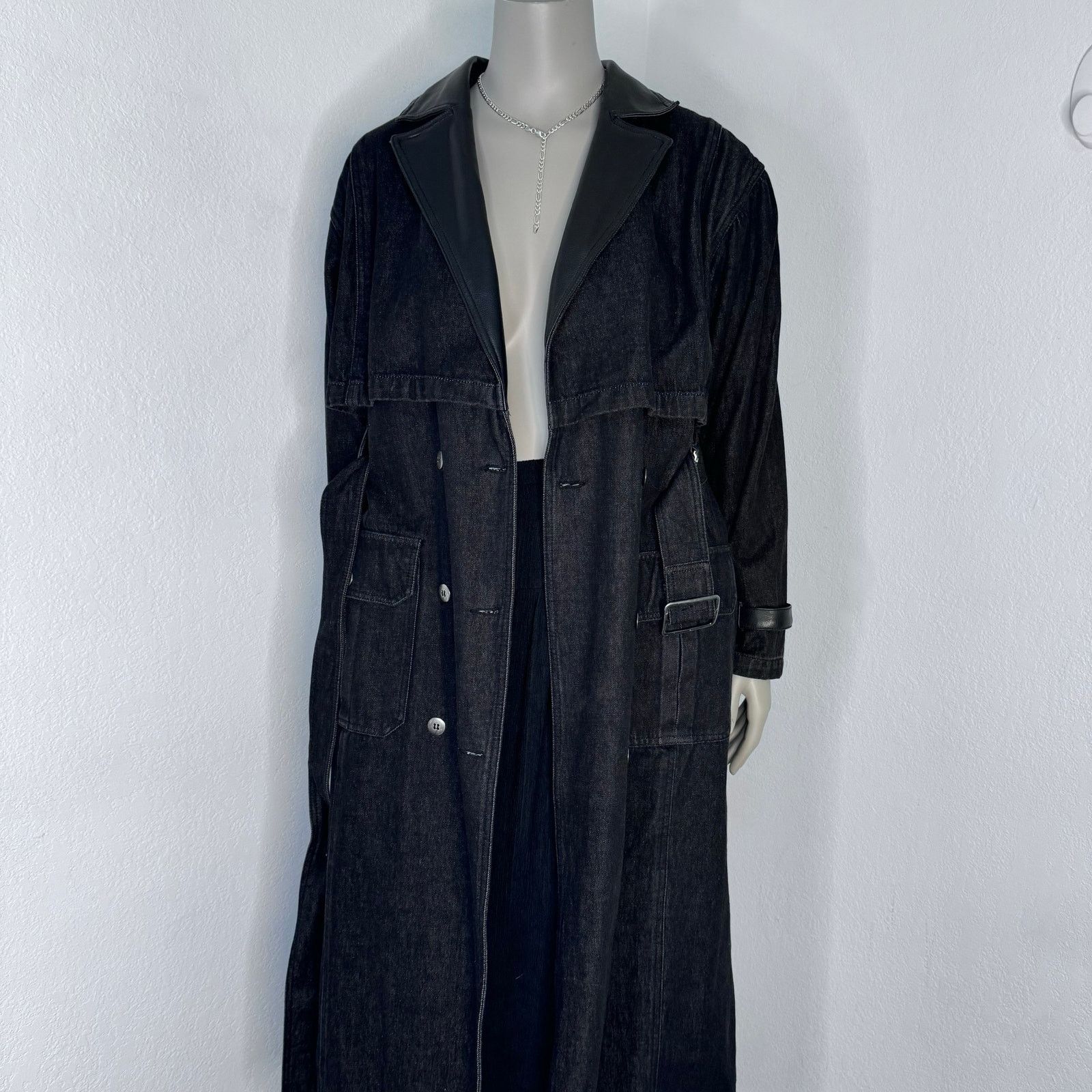 Vintage Vintage 90s Gray Denim Trench Coat Belted Together Goth Size XL / US 12-14 / IT 48-50 - 8 Thumbnail