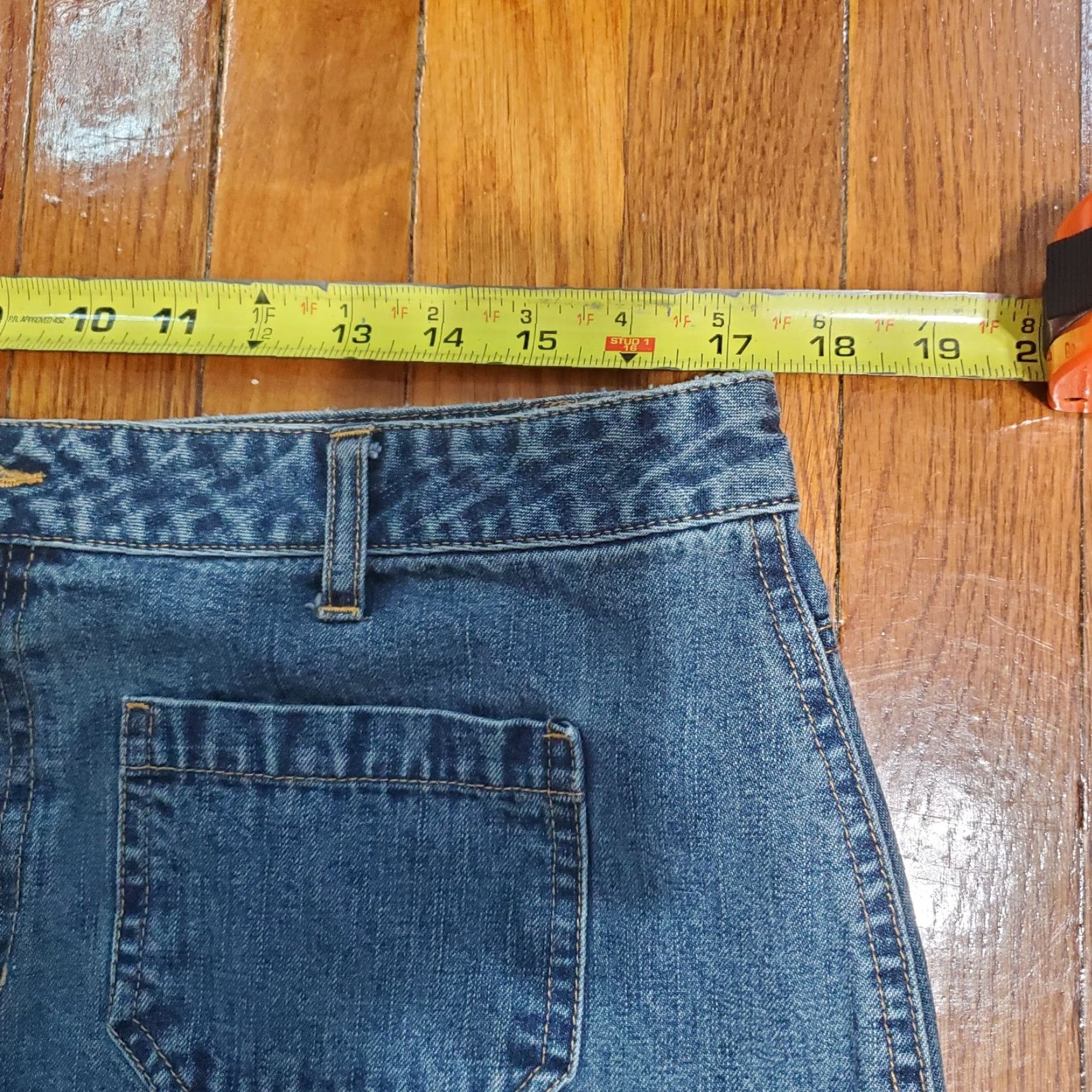 Old Navy VINTAGE Old Navy Skirt Denim Cargo Blue 14 High Rise A-Line Short Women 90s 00s Bohemian Pockets Size 36" / US 14 / IT 50 - 6 Thumbnail