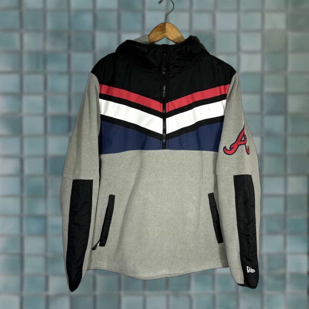 New Era New Era Atlanta Braves Quarter Zip Colorblock Pullover Sweatshirt Men M Gray Fleece Baseball Pockets Size US M / EU 48-50 / 2 - 1 Thumbnail