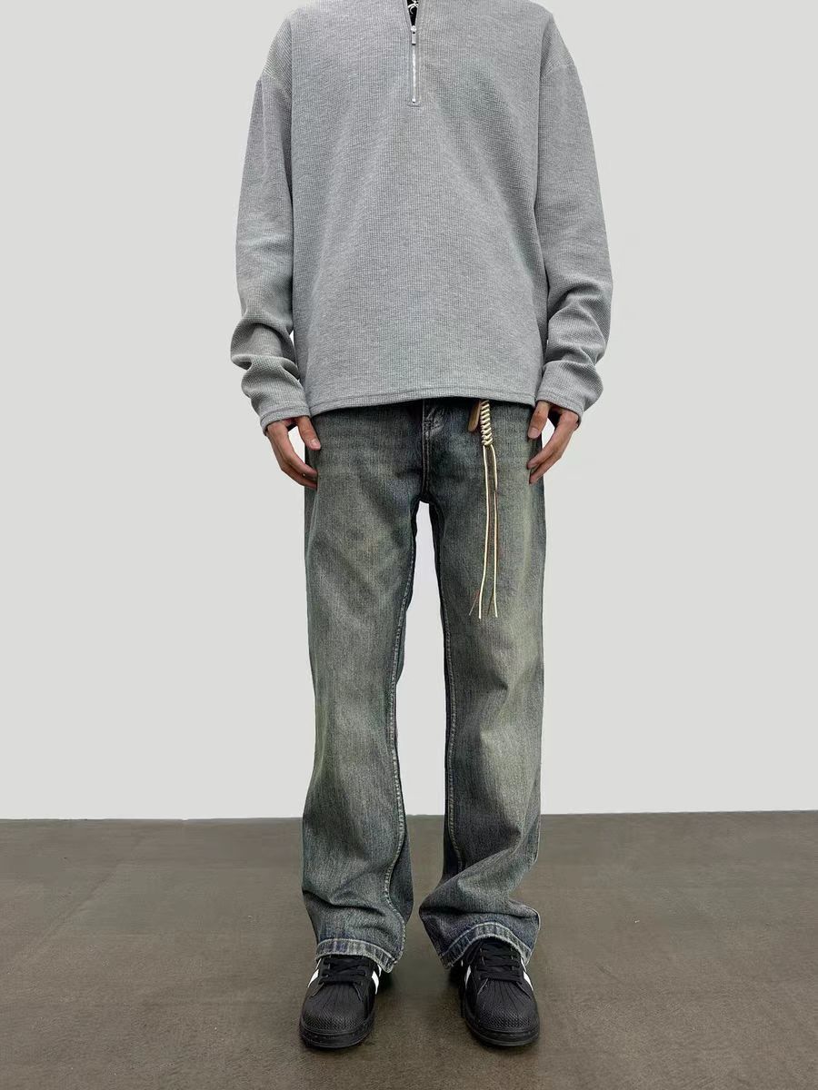 Street washed and aged micro flare vintage jeans