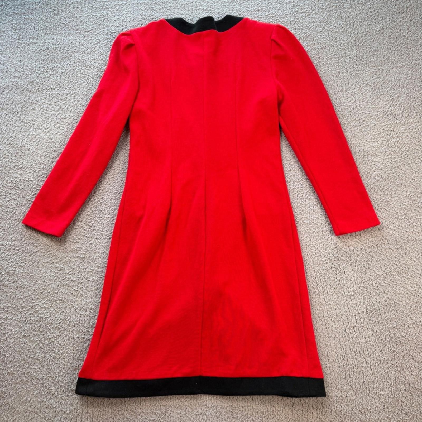 Other Vintage 80s Red Black Knit Button Front Dress Made in USA Size XS / US 0-2 / IT 36-38 - 2 Thumbnail