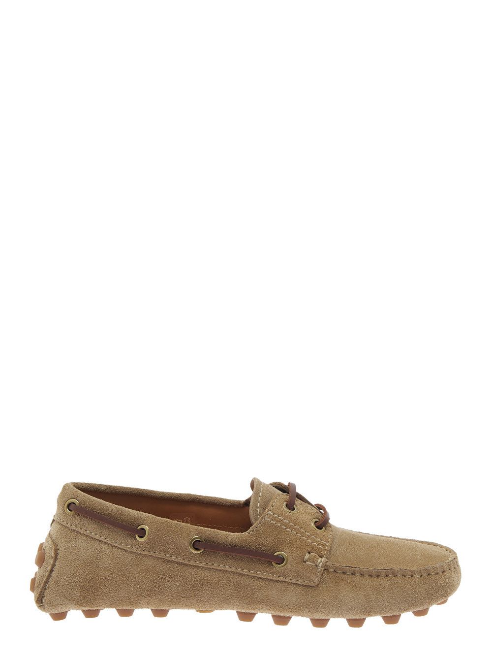 'Gommino' Beige Loafers with Woven Tie in Suede Woman