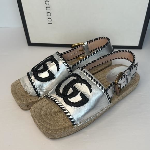 Gucci Authentic - Pilar Embroidered Double G Logo Slingback Espadr Size US 5 / IT 35 - 10 Thumbnail