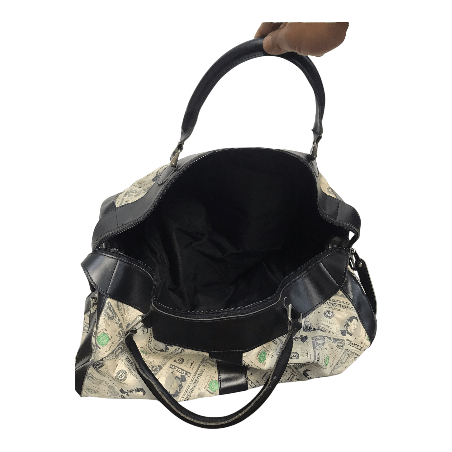 Jeremy Scott × Vintage Vintage Jeremy Scott Printed Money Half Leather Duffle Bag Size ONE SIZE - 13 Thumbnail