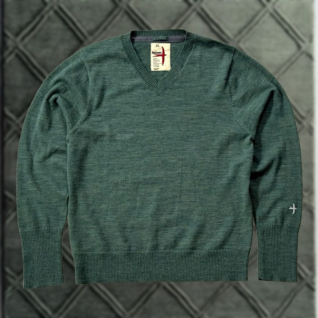 Relwen Relwen Wool V-Neck Sweater XL Men Green Solid Long Sleeve Pullover Knit Size US XL / EU 56 / 4 - 1 Thumbnail