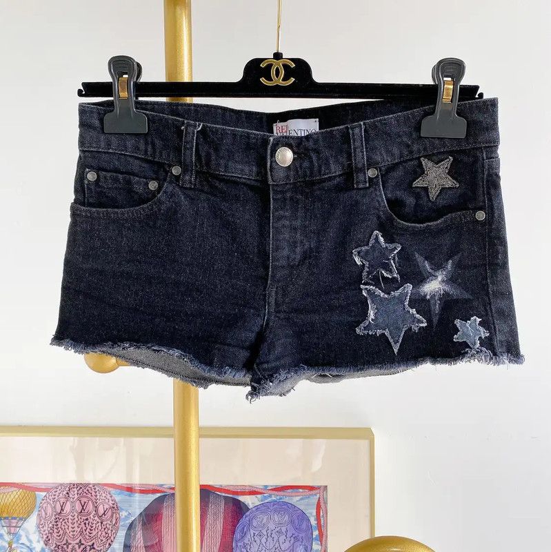 Valentino Valentino Dark Gray Star Denim Shorts 0089 Size 24" / US 00 / IT 34 - 1 Thumbnail